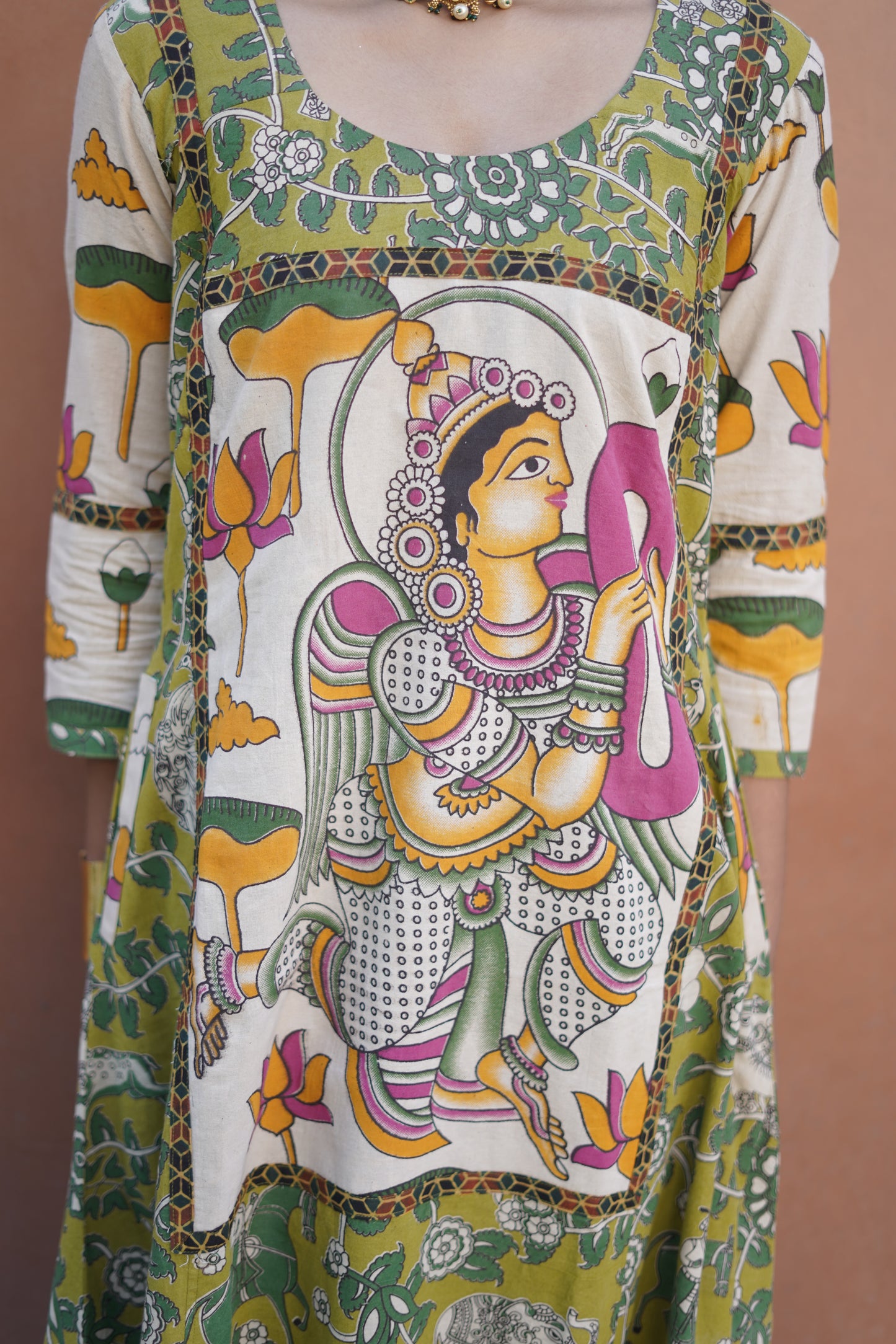 Green and White kalamkari Cotton Kurta