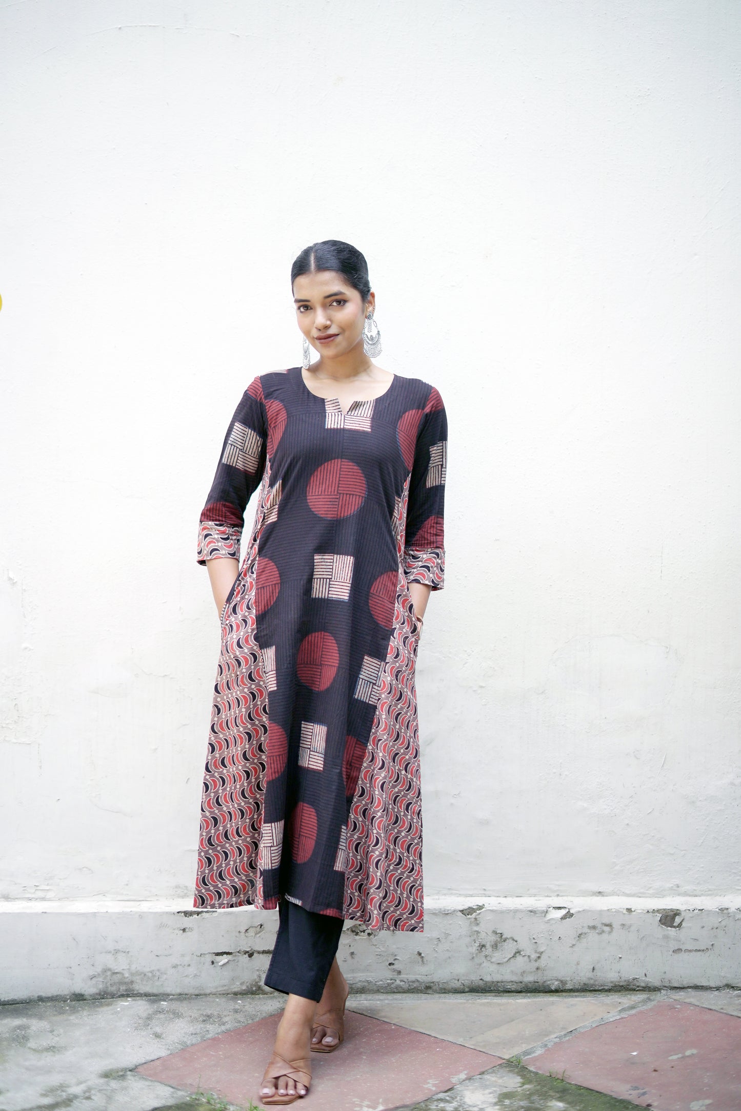 Black and Maroon Ajrakh Hand block Cotton kurta