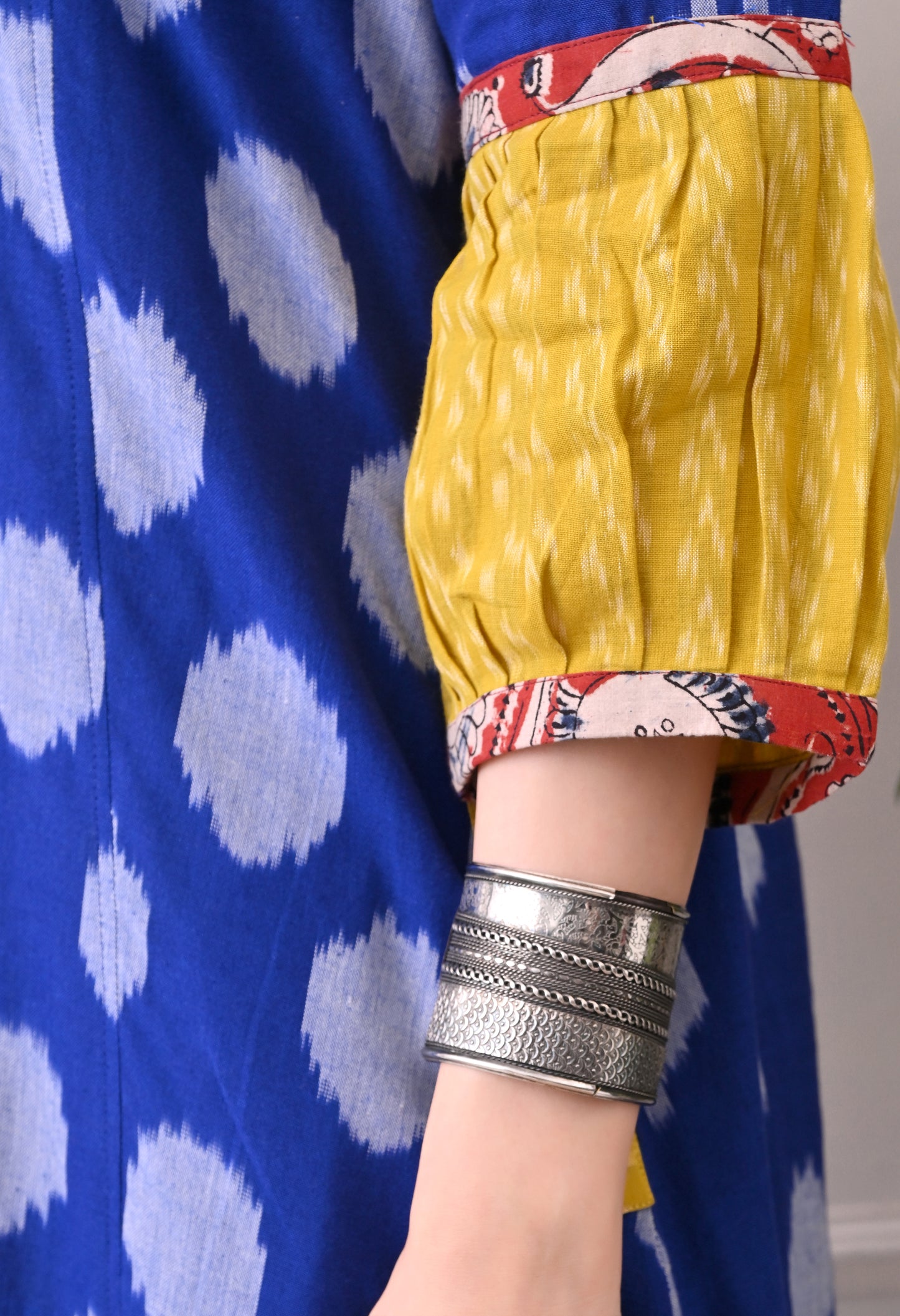 Blue and Yellow Handwoven Ikkat Cotton Kurta