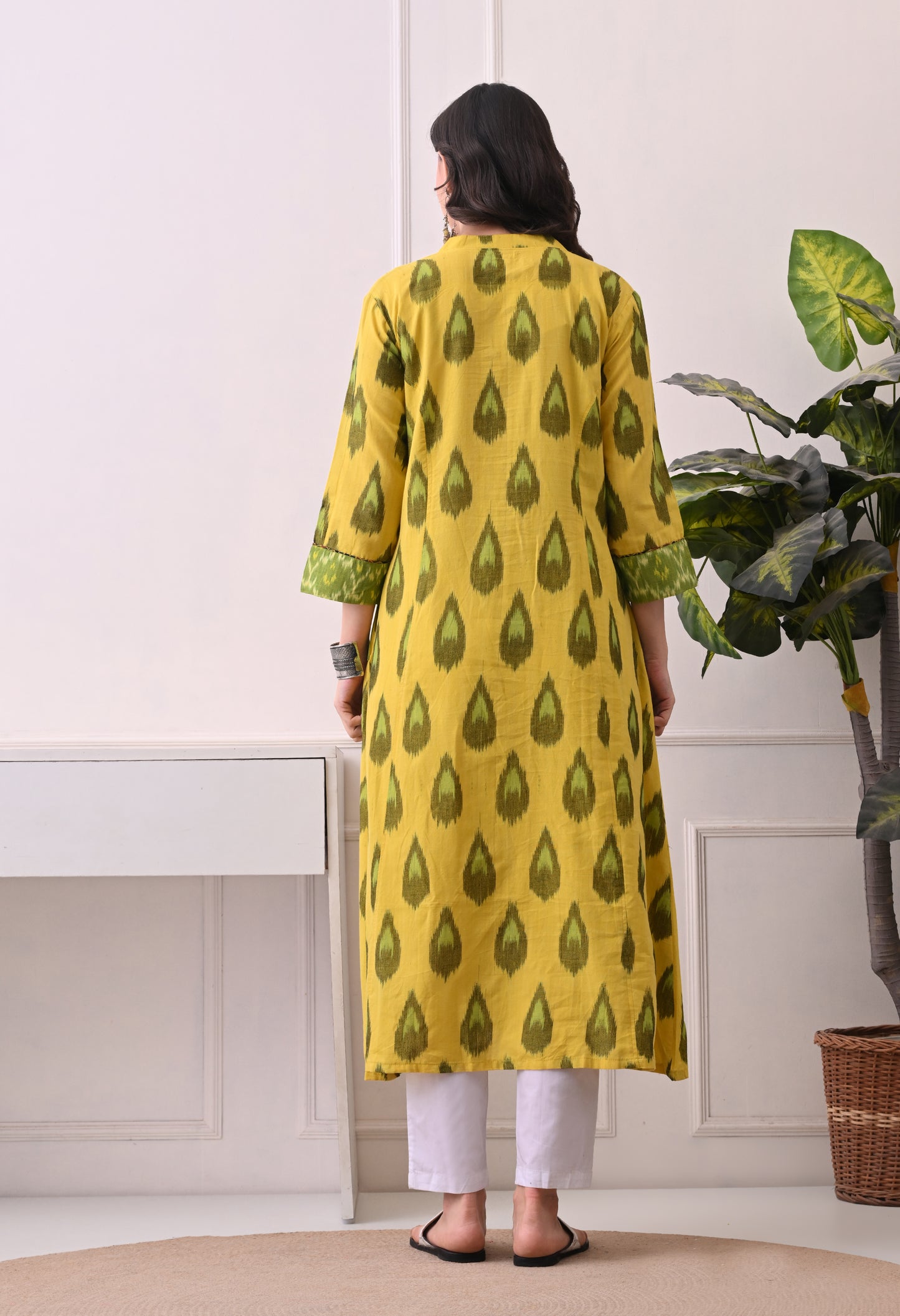 Yellow Handwoven Ikkat Cotton Kurta