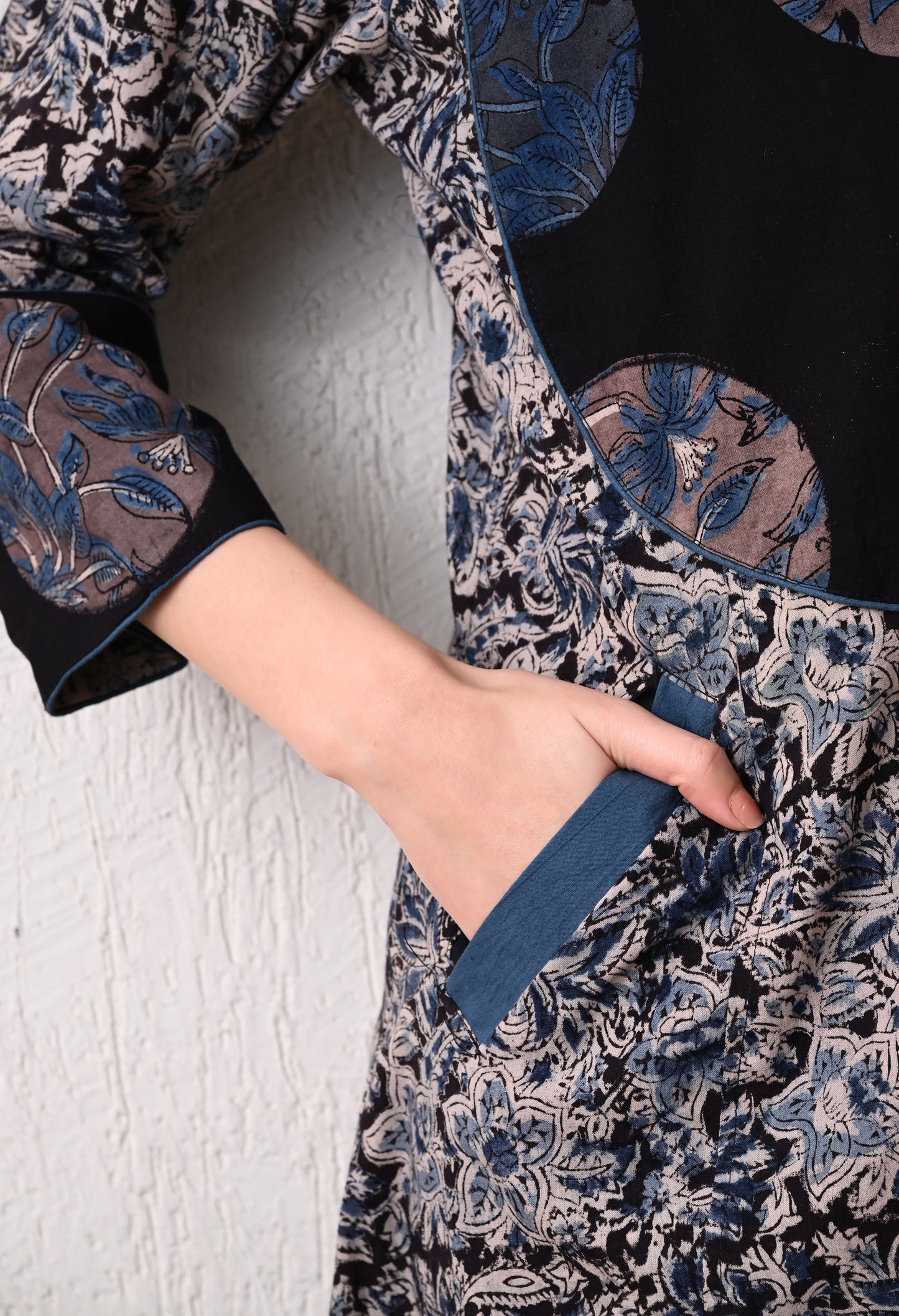 Black and Blue Kalamkari Hand block Printed A line Kurta