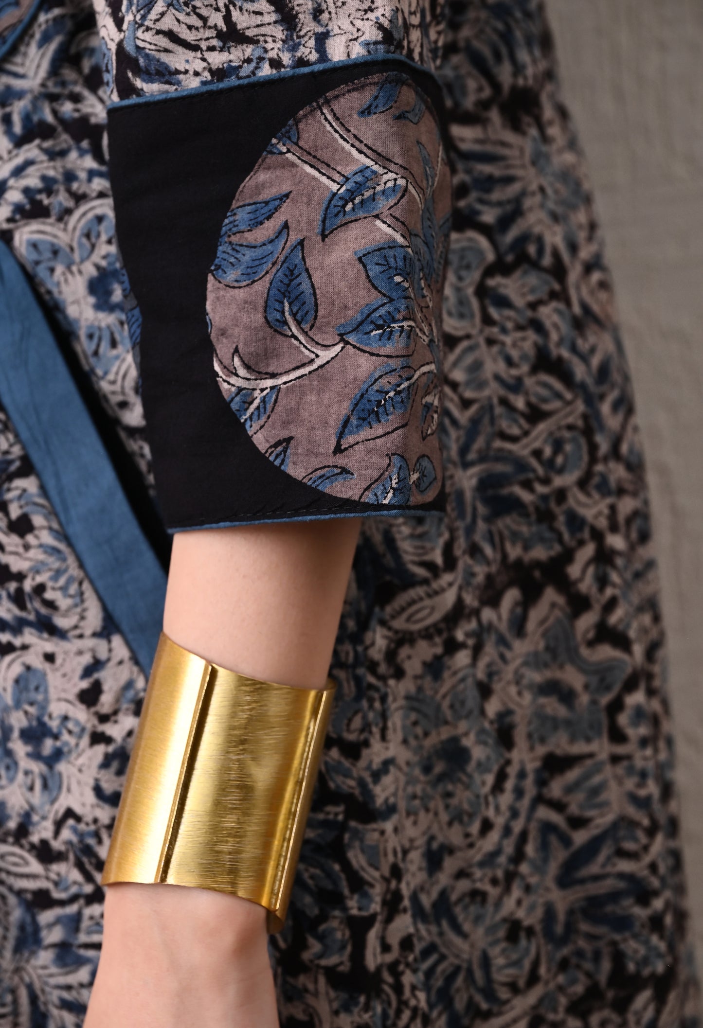 Black and Blue Kalamkari Hand block Printed A line Kurta
