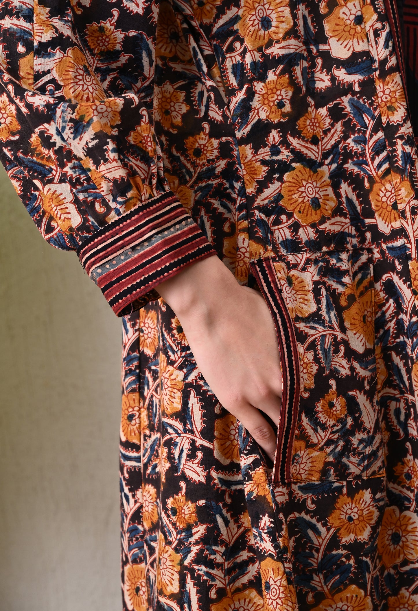 Black and Mustard Kalamkari Hand block Printed Cotton Kurta