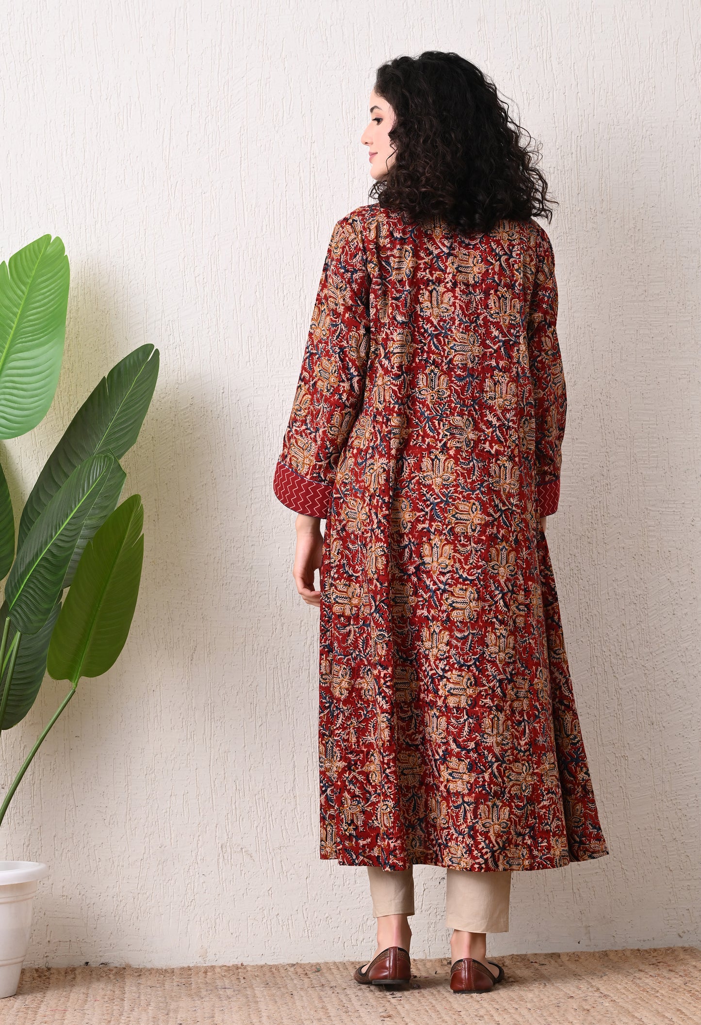 Maroon Kalamkari Hand block Printed A-Line Cotton kurta