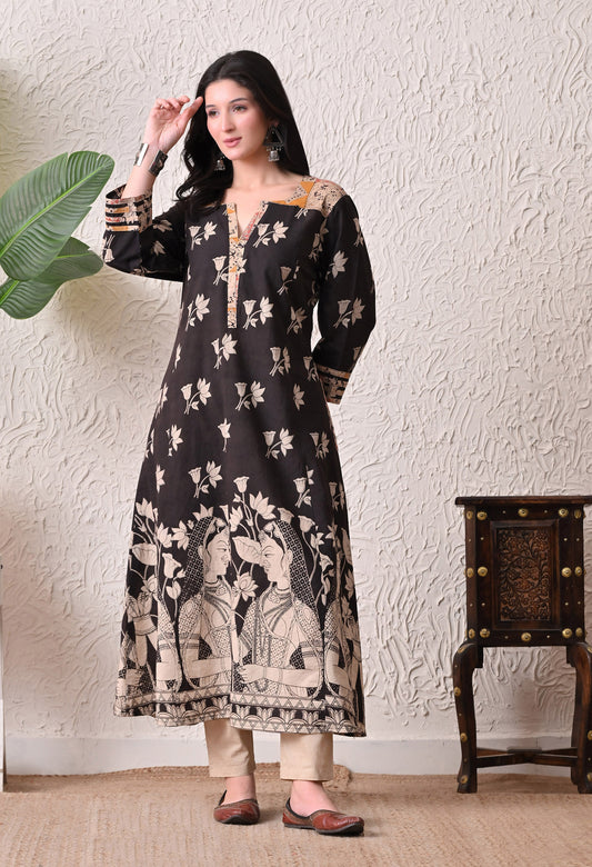 Black Kalamkari Cotton Kurta