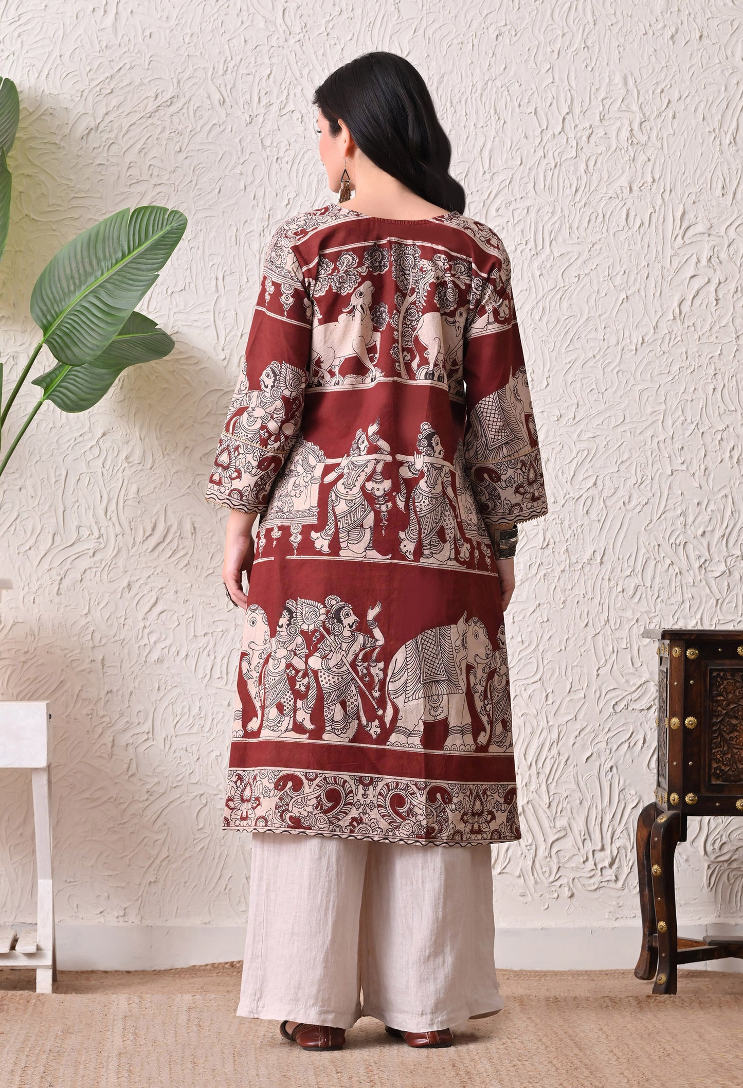 Maroon Kalamkari Cotton Kurta