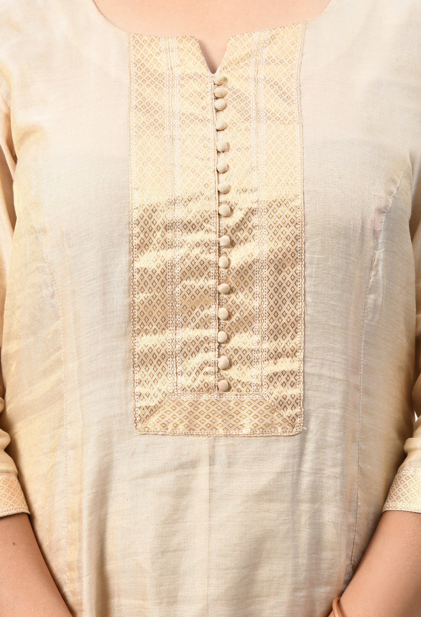 Maheshwari Handloom Silk Cotton and Zari Golden Kurta with Dupatta