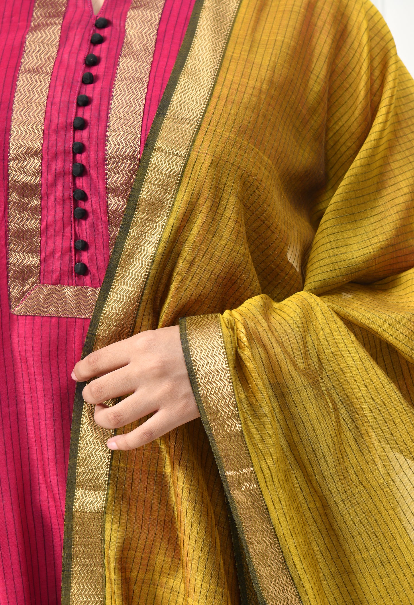 Maheshwari Handloom Silk Cotton Purple Kurta and Dupatta with Zari Border