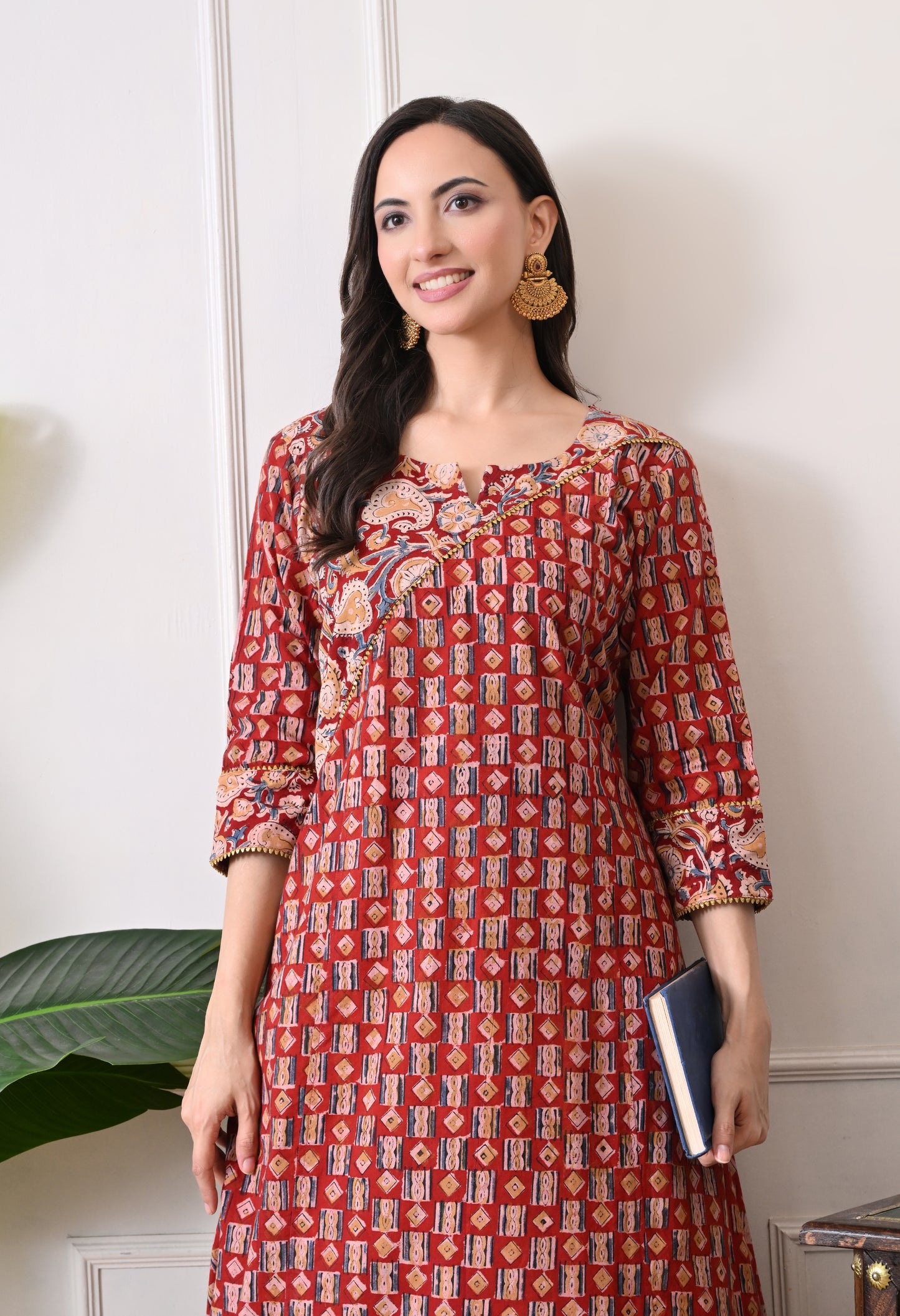 Maroon Kalamkari Handblock Cotton Kurta