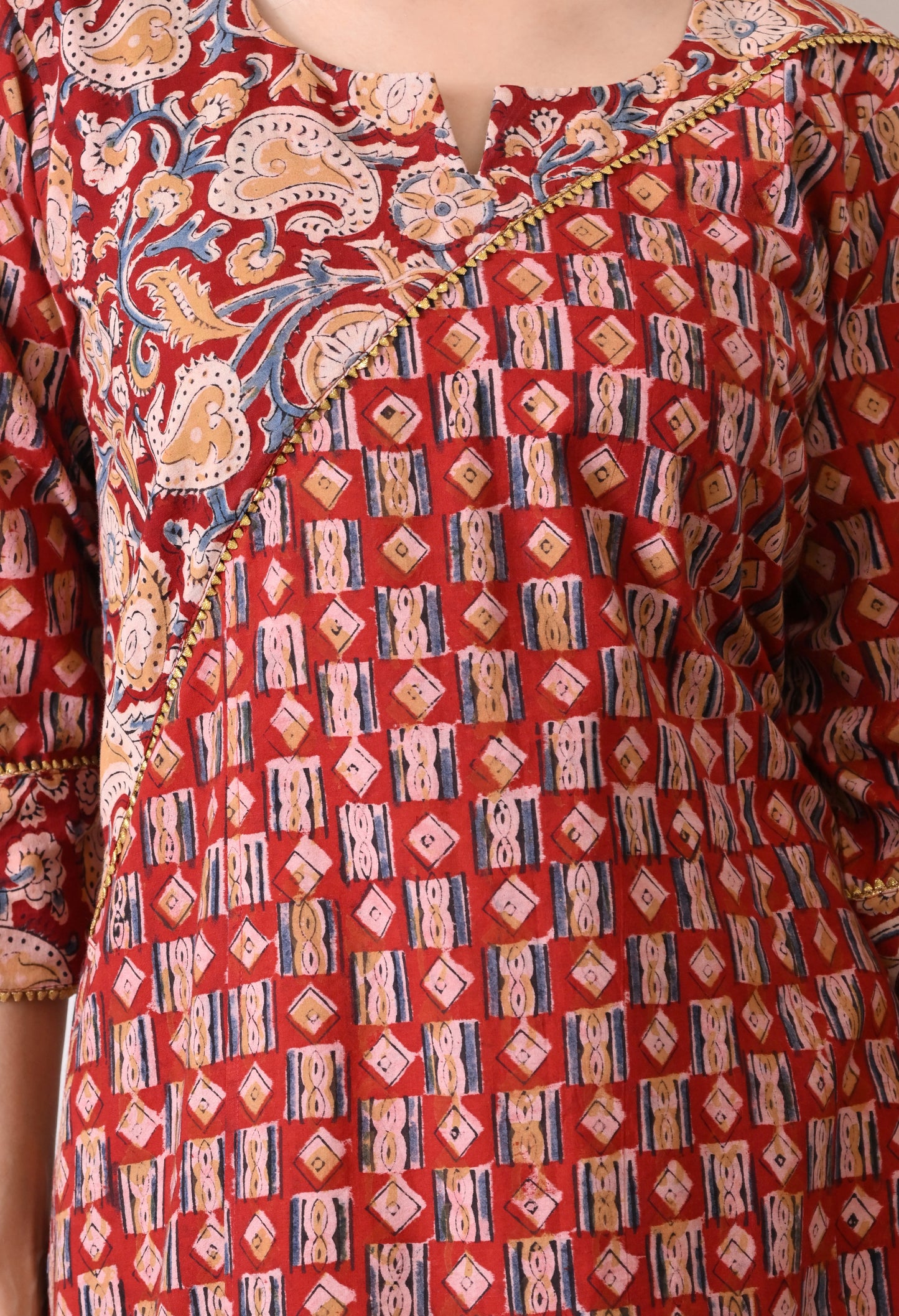 Maroon Kalamkari Handblock Cotton Kurta