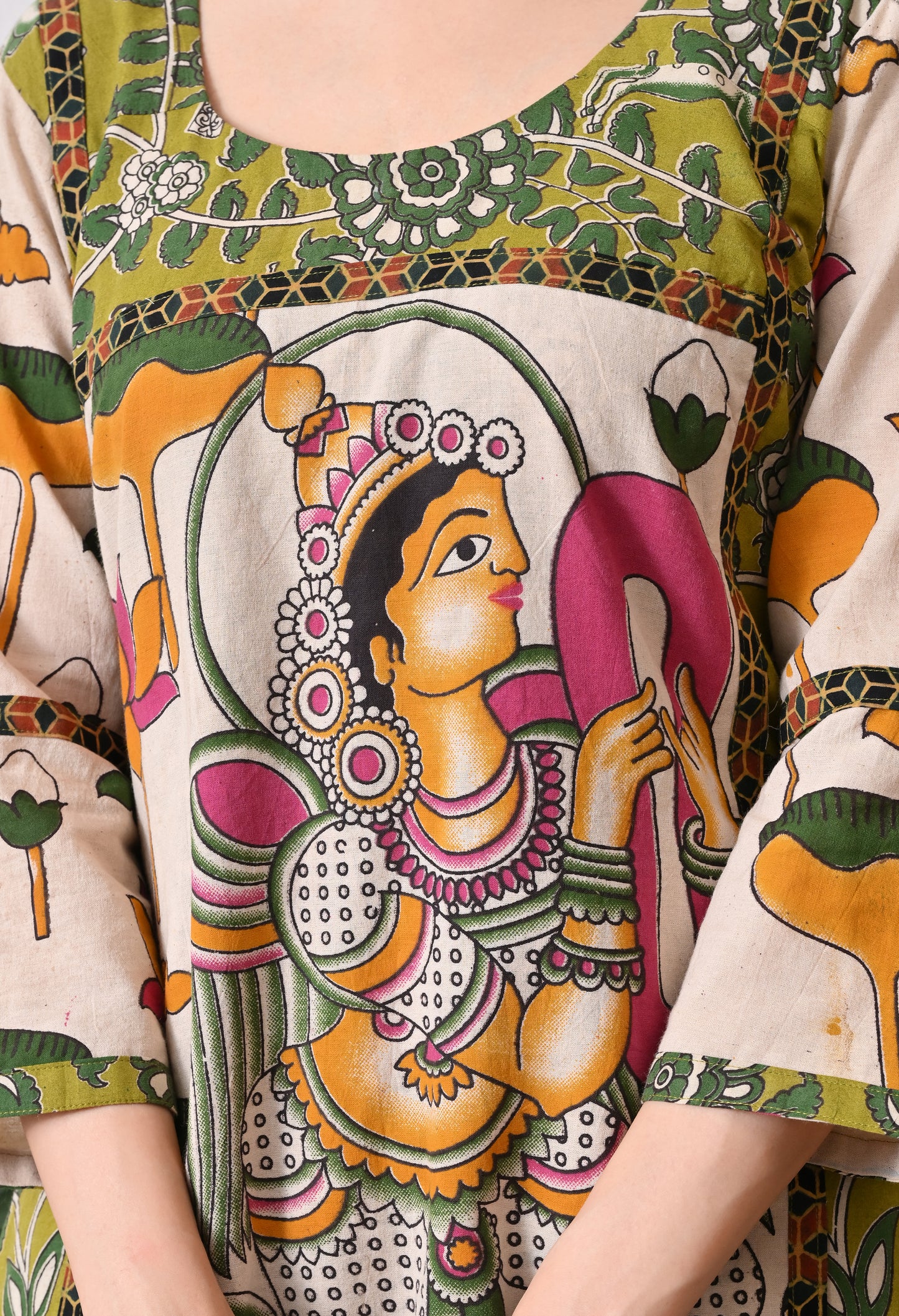 Green and White kalamkari Cotton Kurta