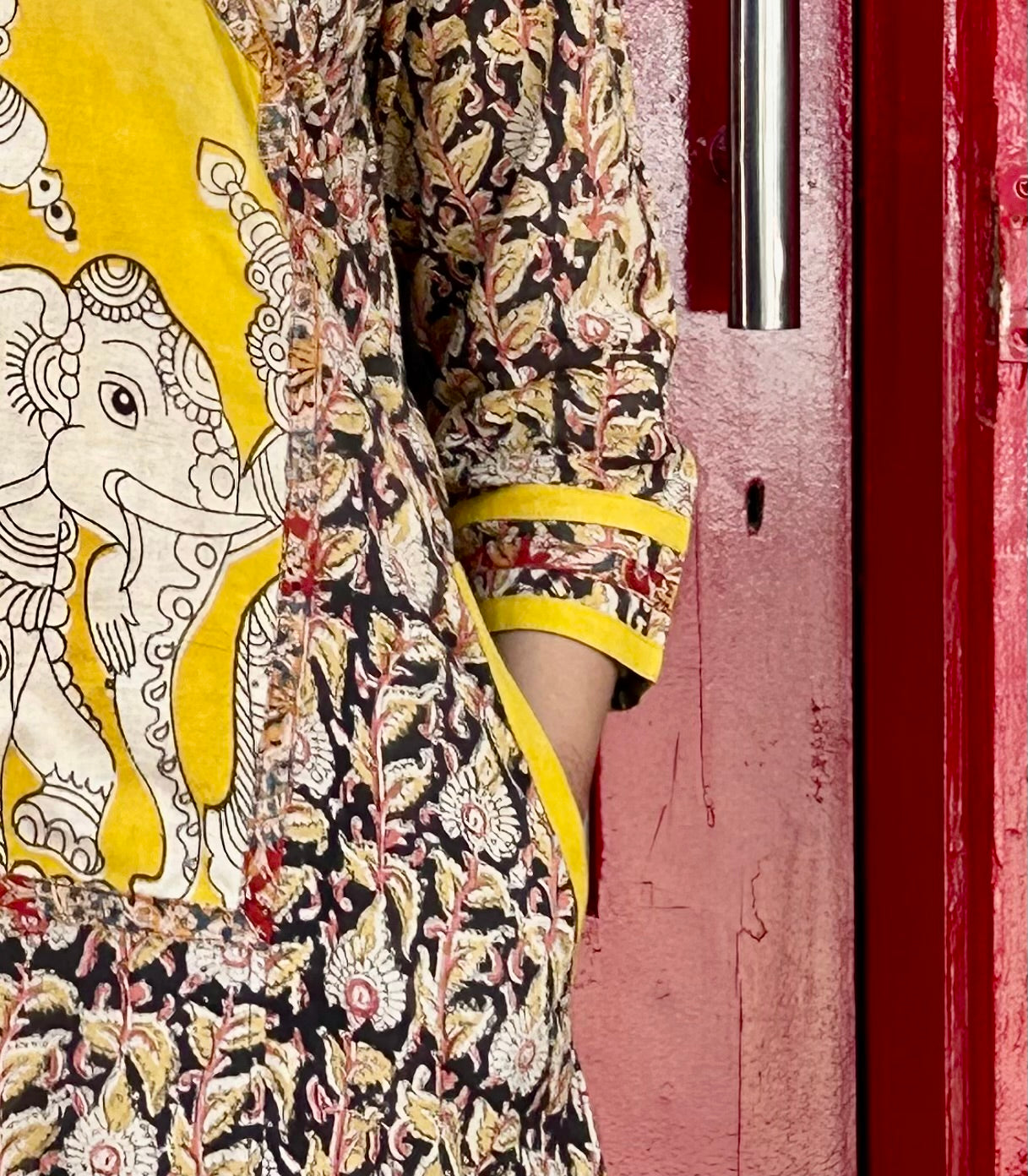 Black and Yellow Kalamkari Hand block Cotton Kurta