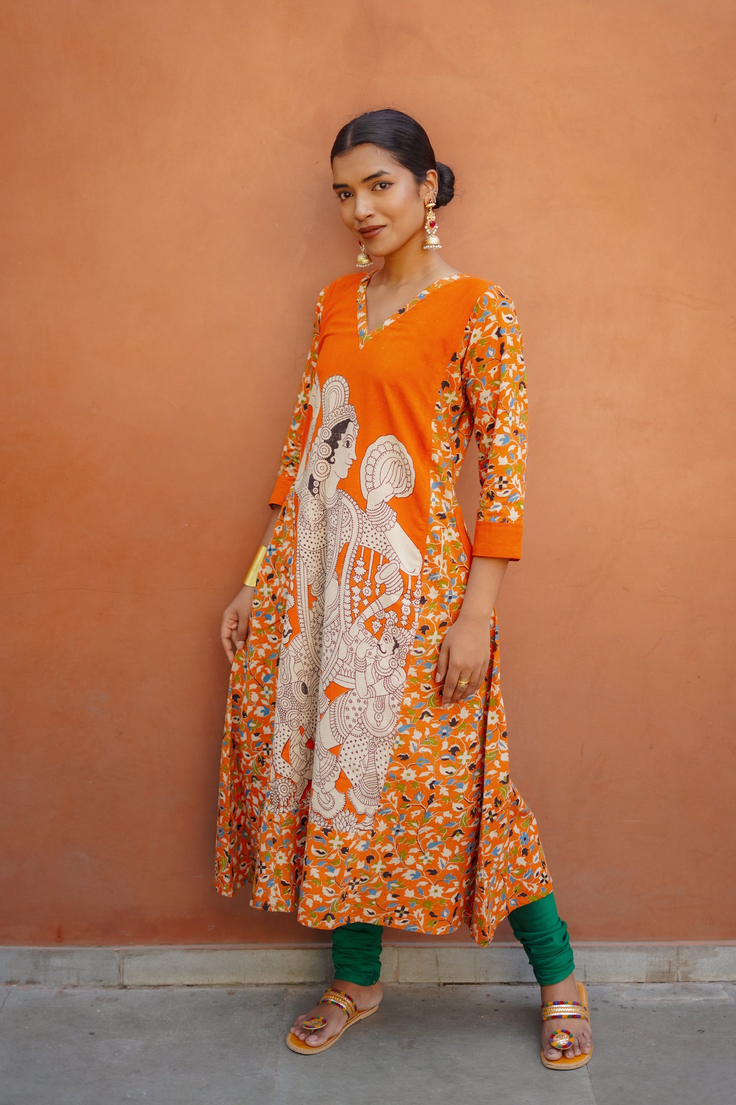 Orange Kalamkari Cotton Kurta