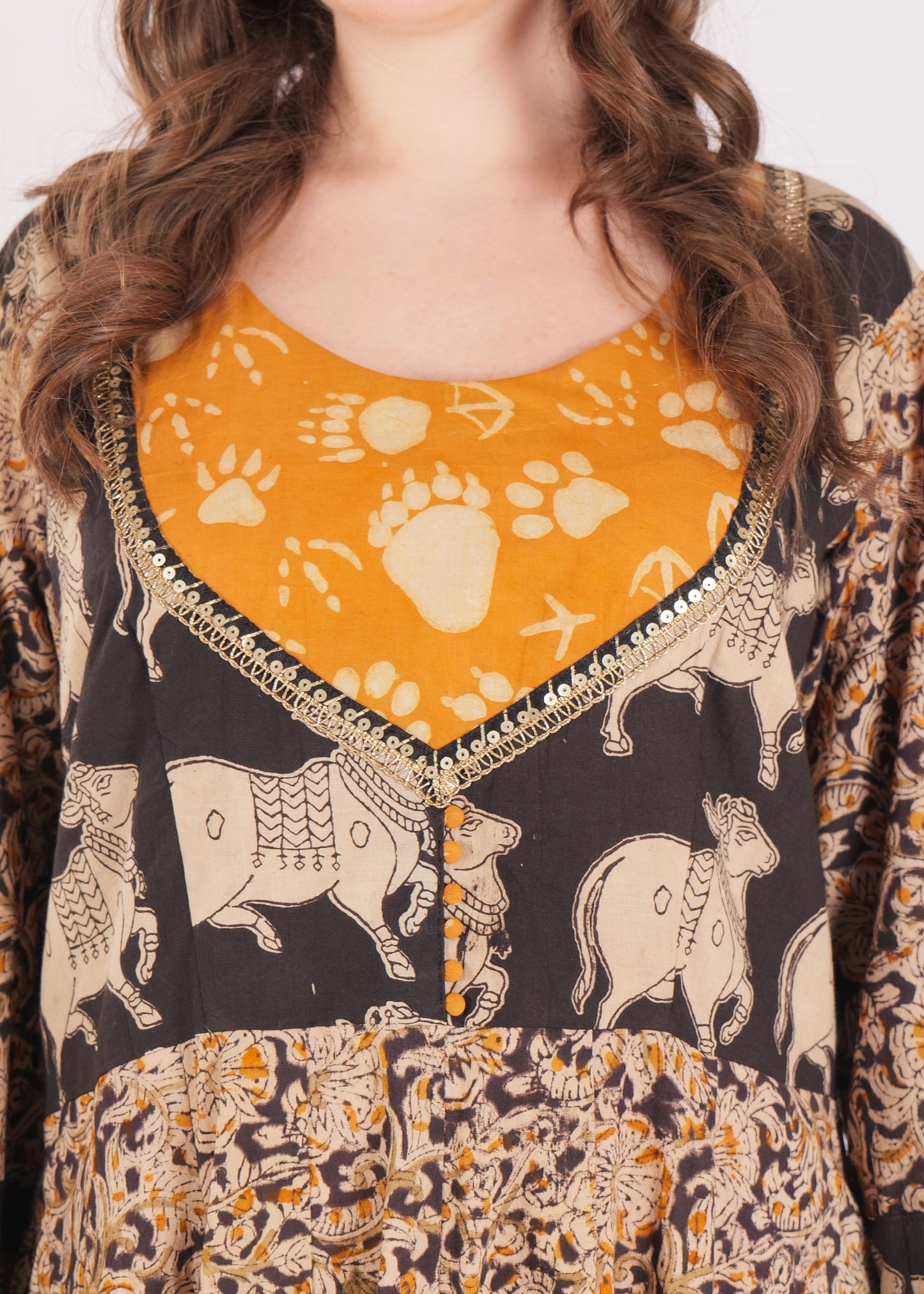 Black Kalamkari Hand Block Printed Long Kali Kurta