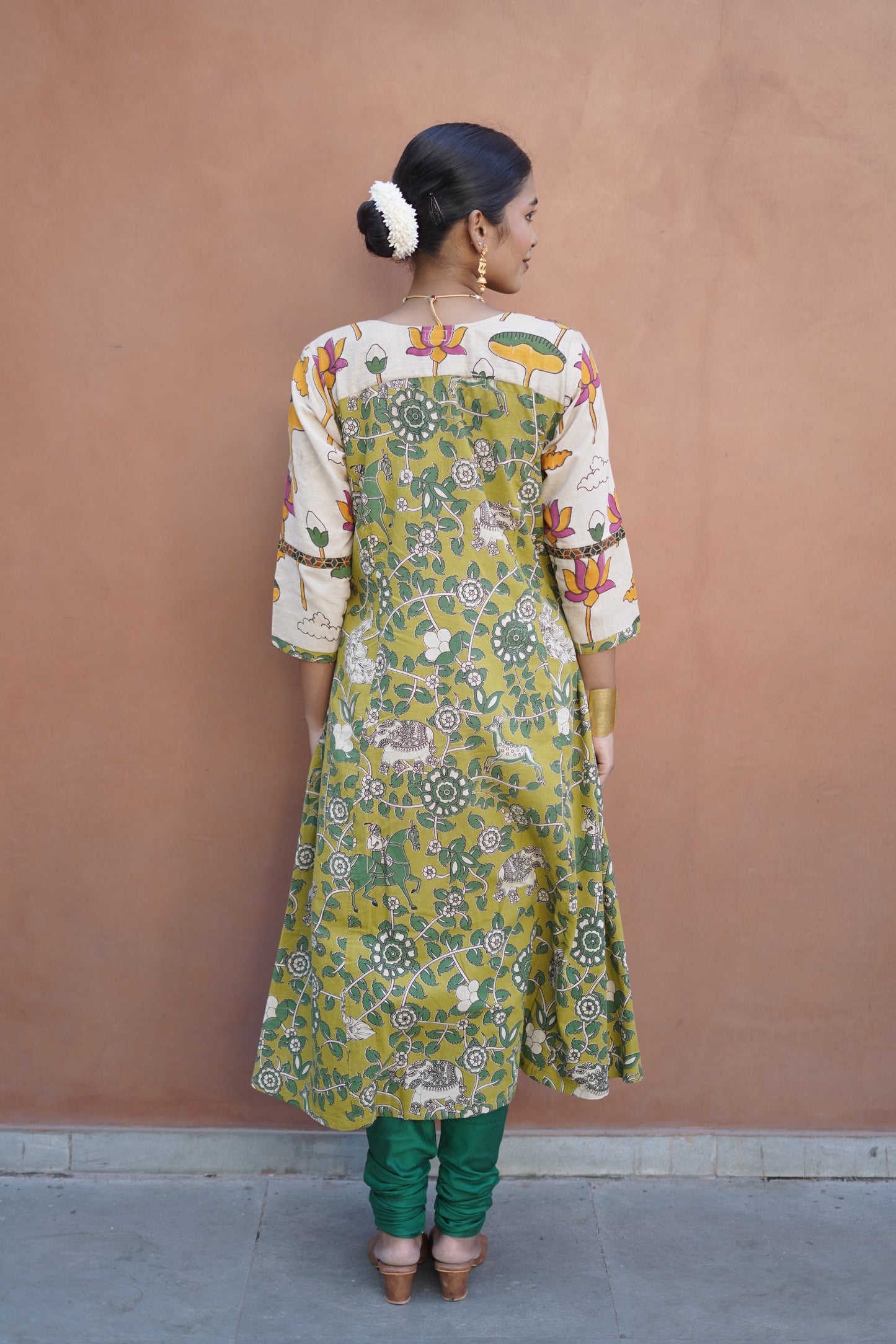 Green and White kalamkari Cotton Kurta