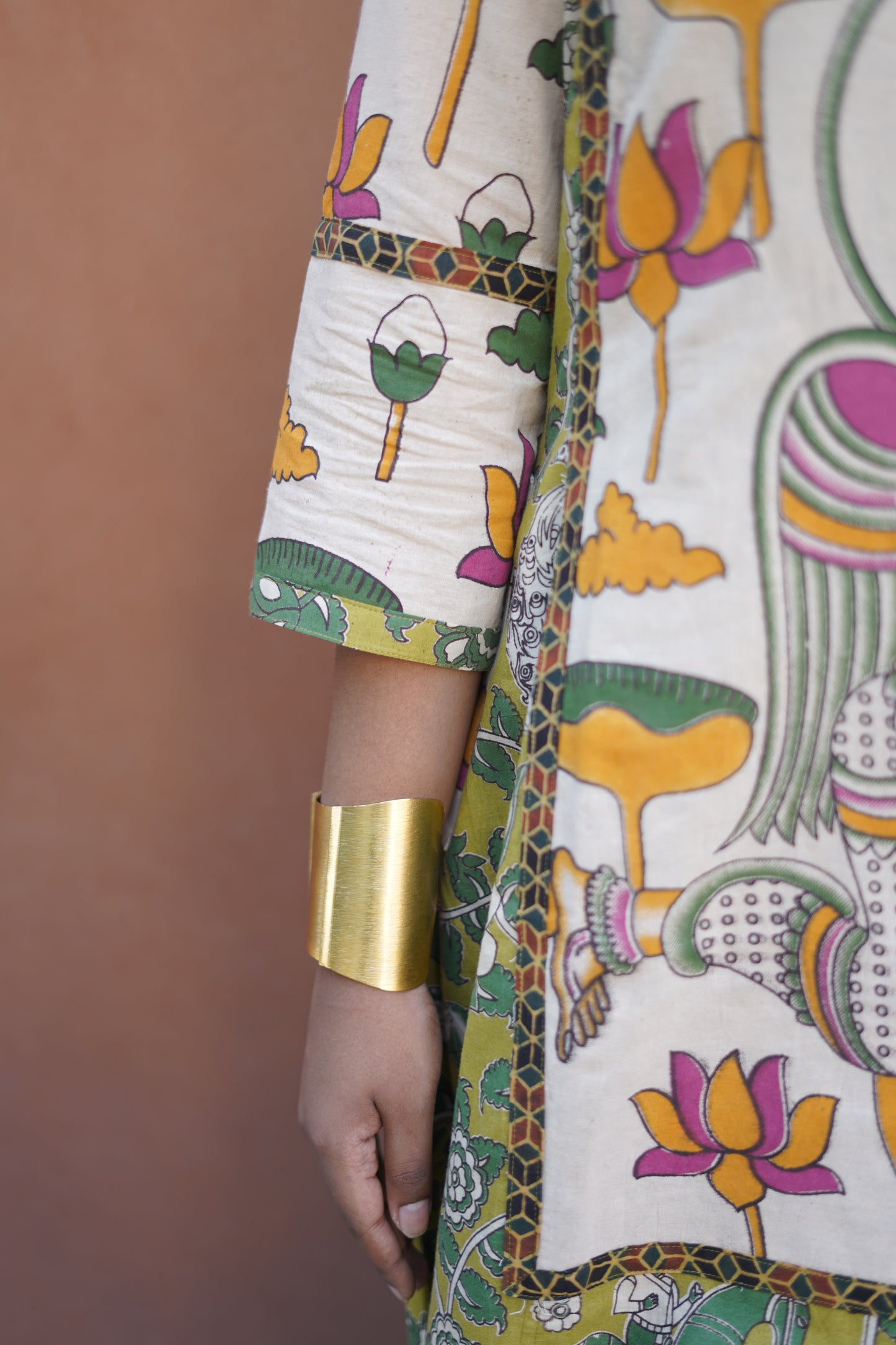 Green and White kalamkari Cotton Kurta