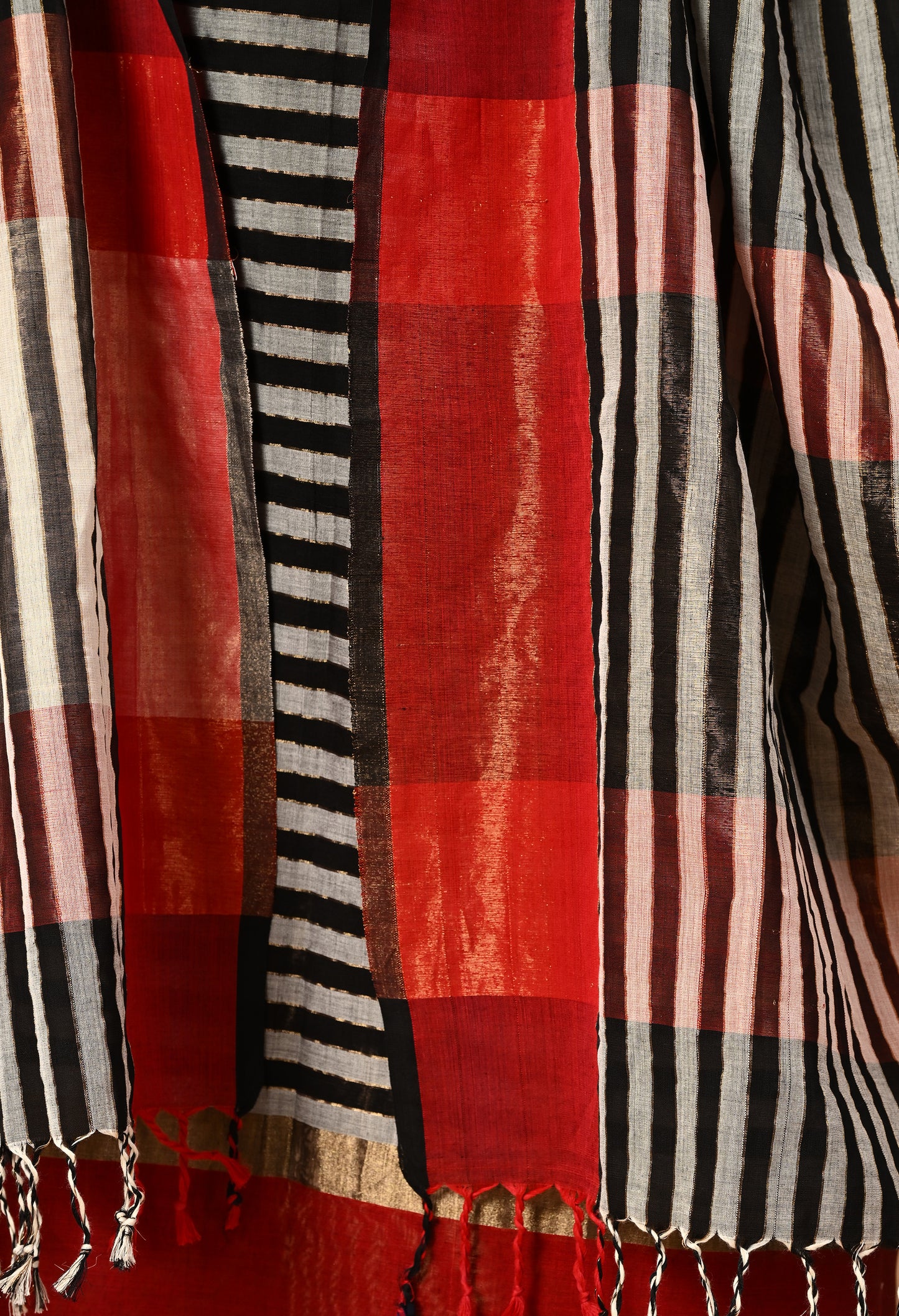 Black Maheshwari Silk Cotton Handloom Kurta Material with Dupatta