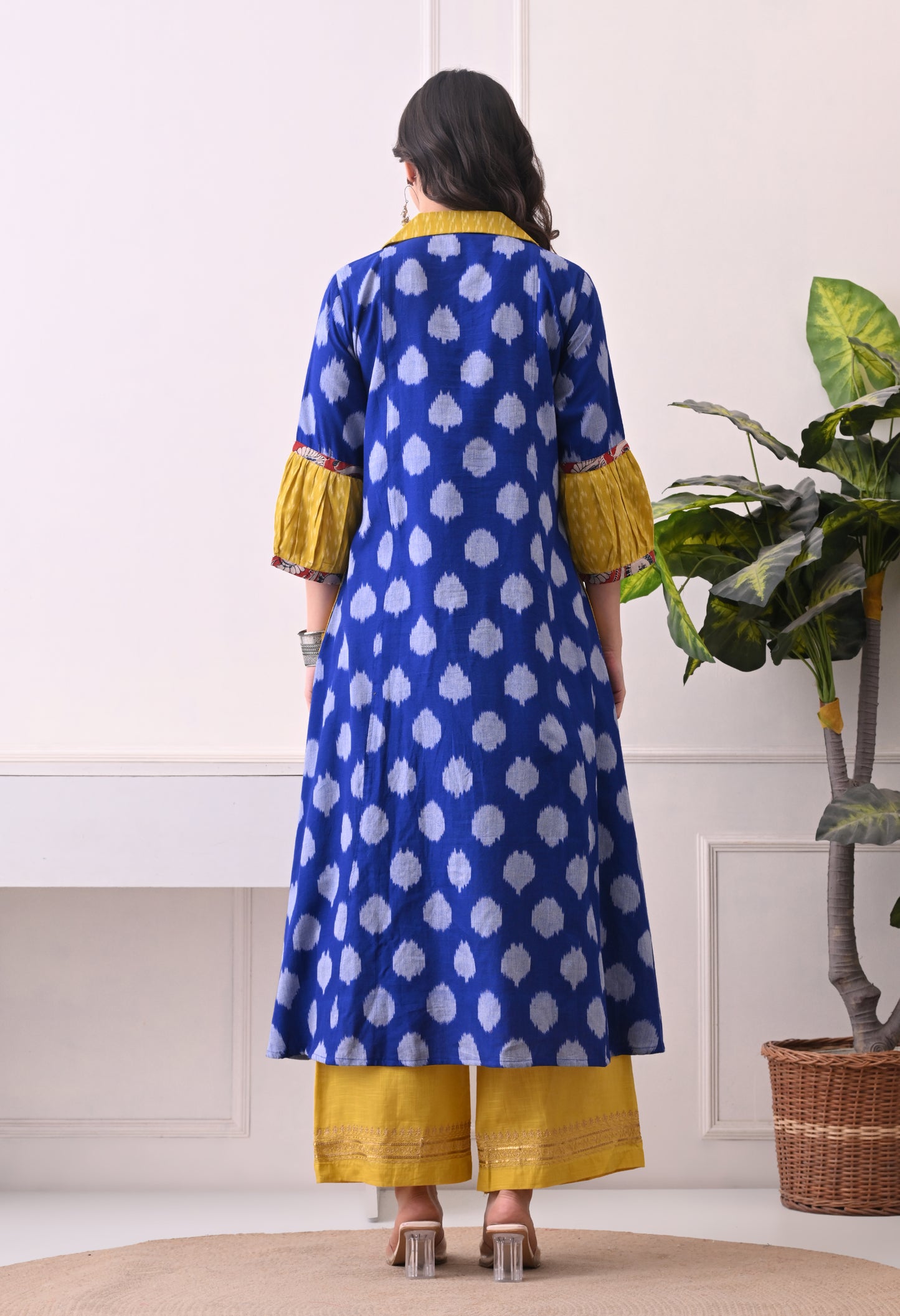Blue and Yellow Handwoven Ikkat Cotton Kurta