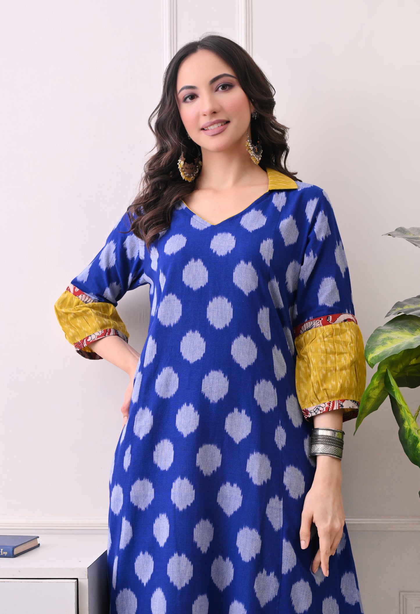 Blue and Yellow Handwoven Ikkat Cotton Kurta