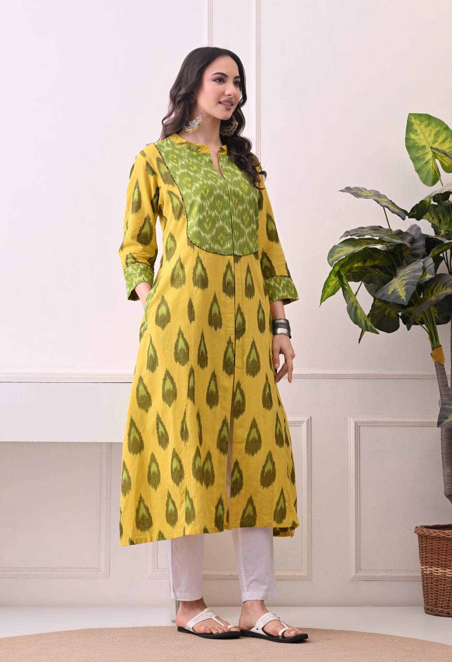 Yellow Handwoven Ikkat Cotton Kurta