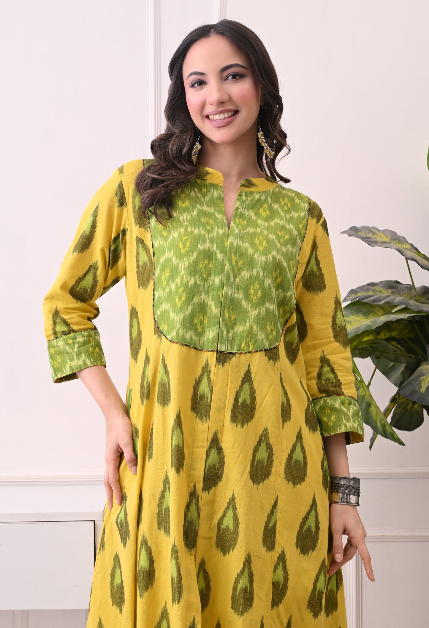 Yellow Handwoven Ikkat Cotton Kurta