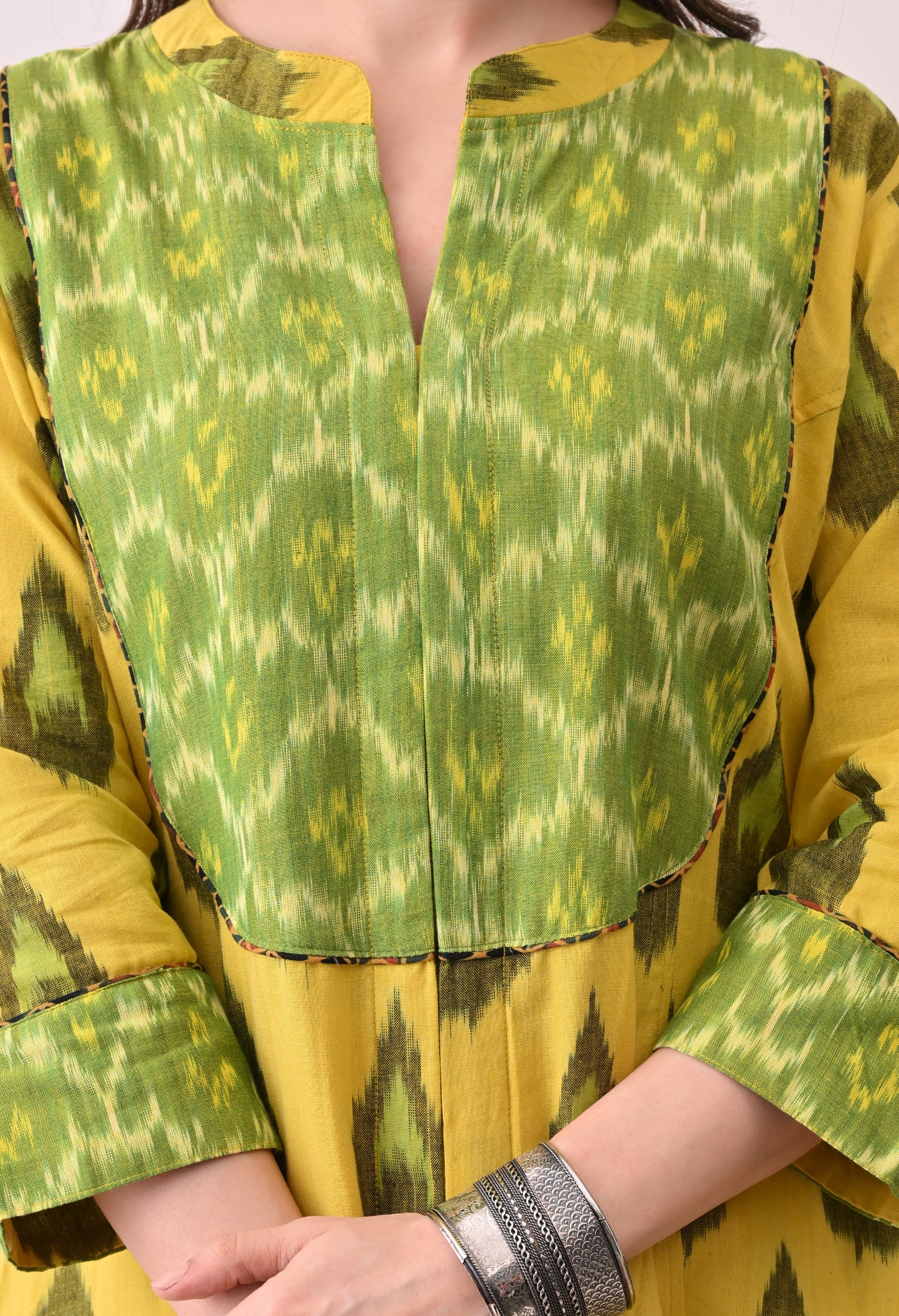 Yellow Handwoven Ikkat Cotton Kurta