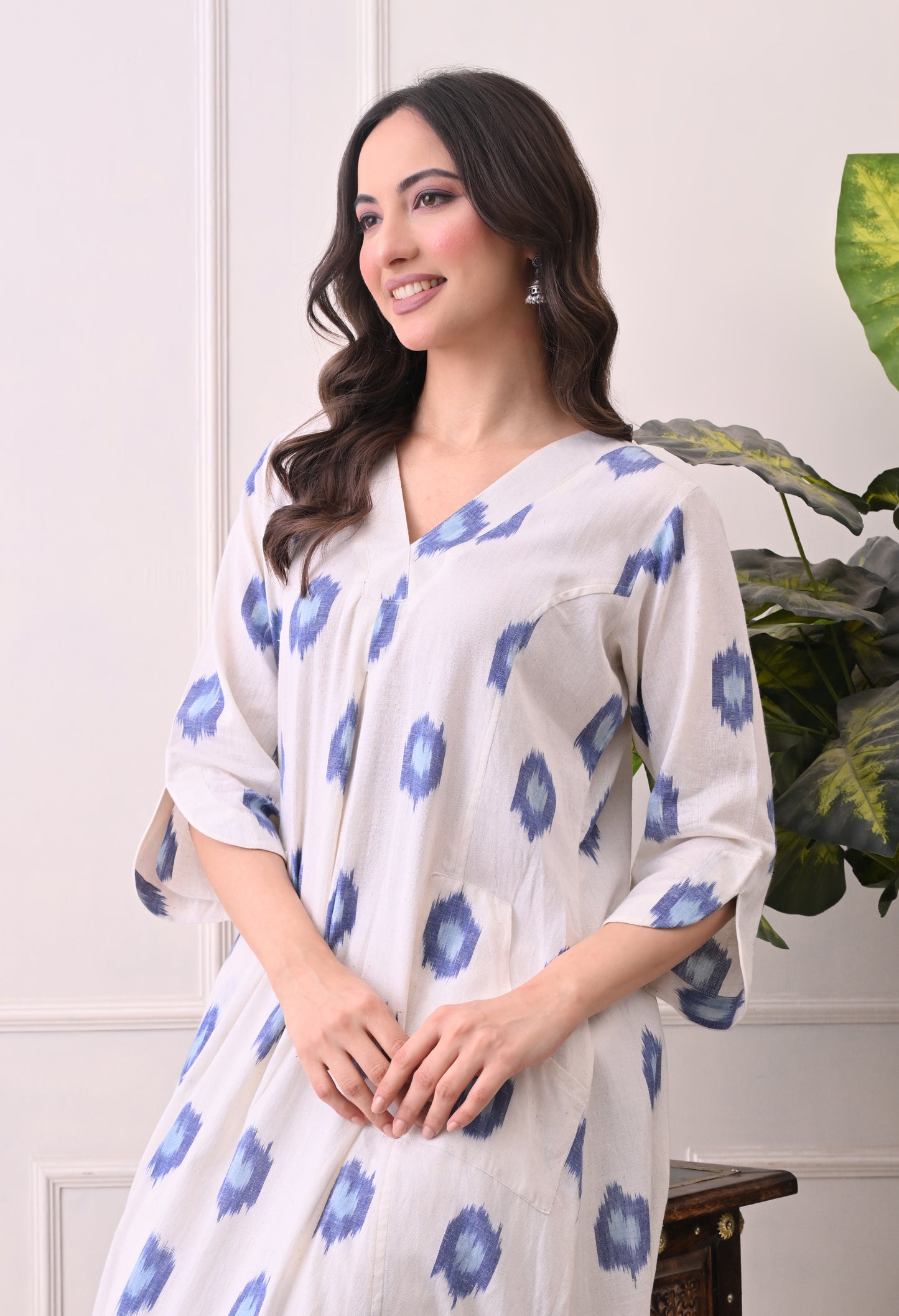 White Handwoven Ikkat Cotton Kurta