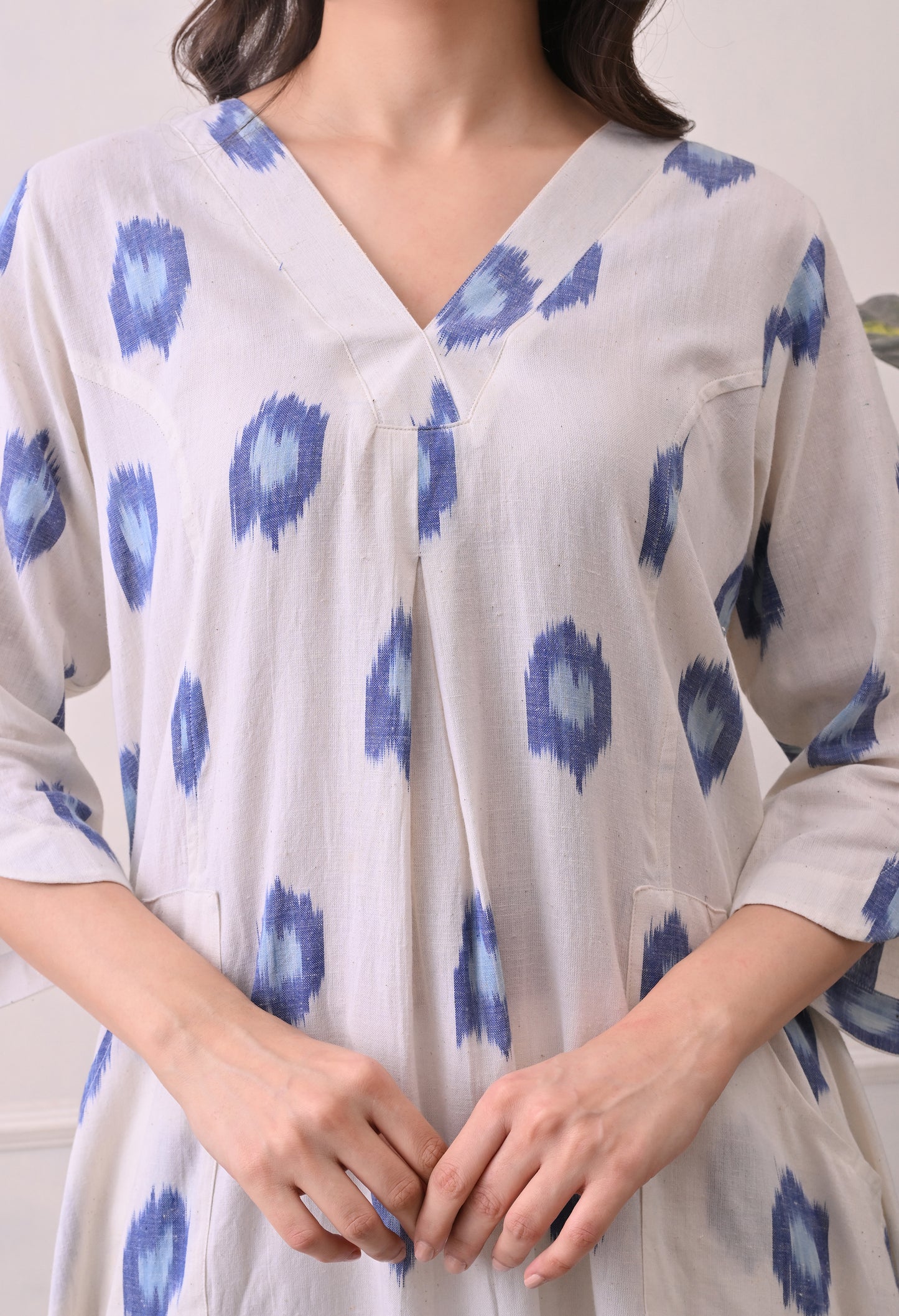 White Handwoven Ikkat Cotton Kurta