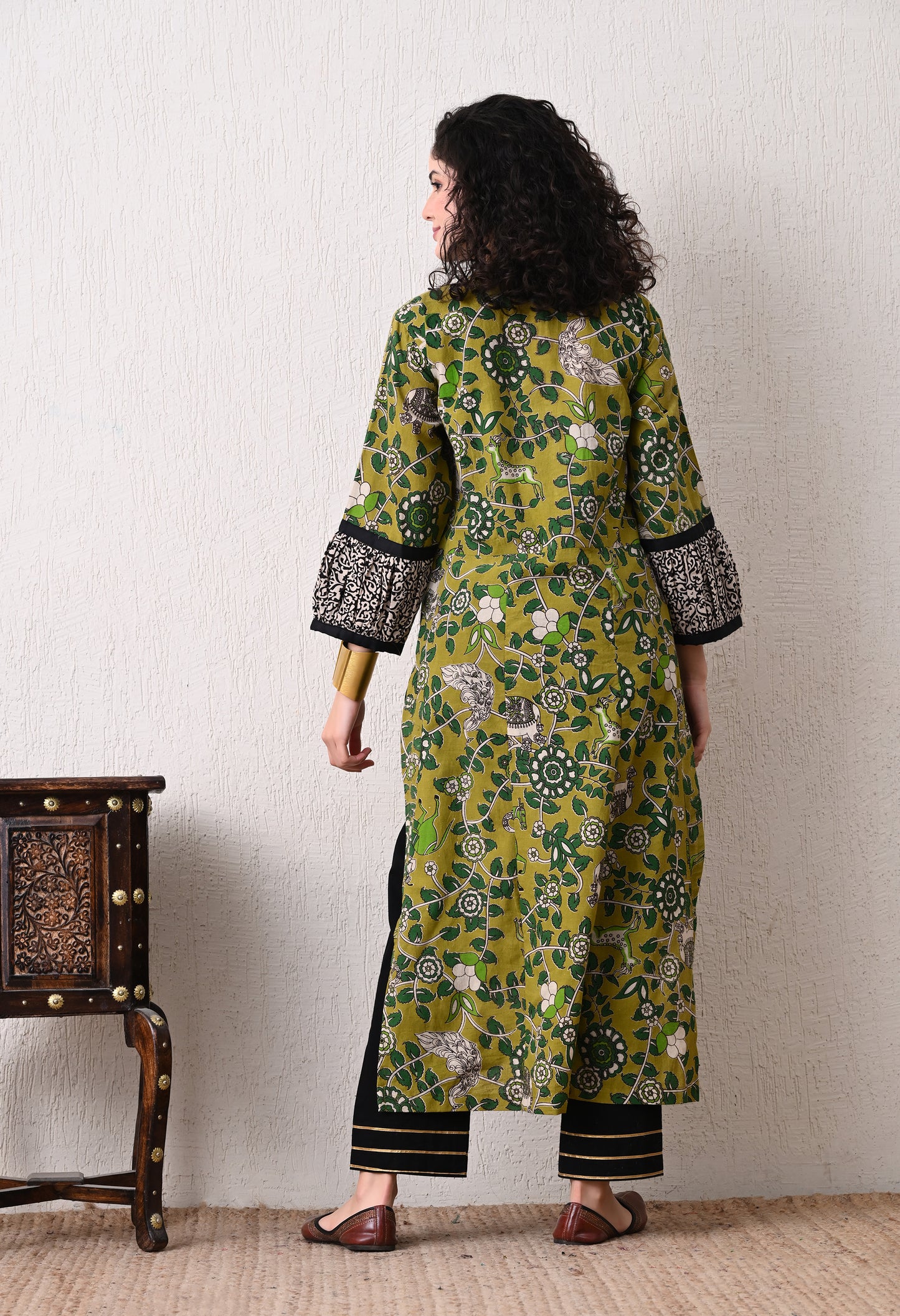 Green Printed Kalamkari Cotton Kurta