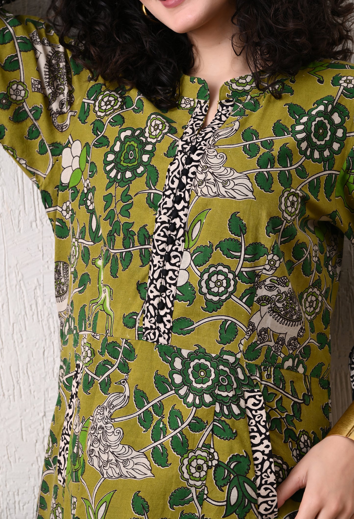 Green Printed Kalamkari Cotton Kurta