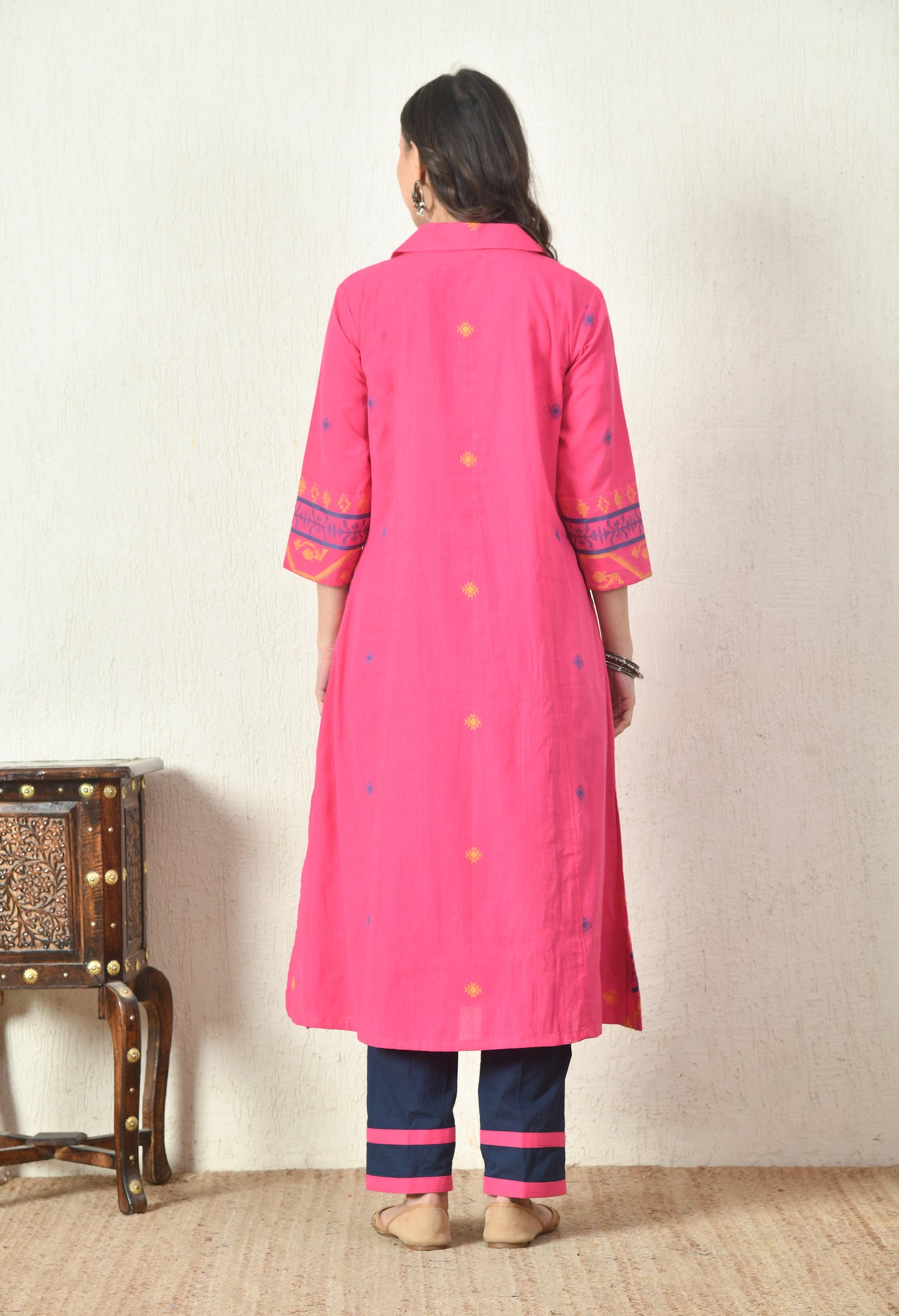Pink Jamdhani Cotton Kurta