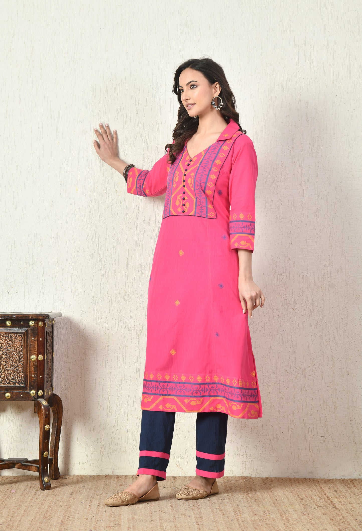 Pink Jamdhani Cotton Kurta