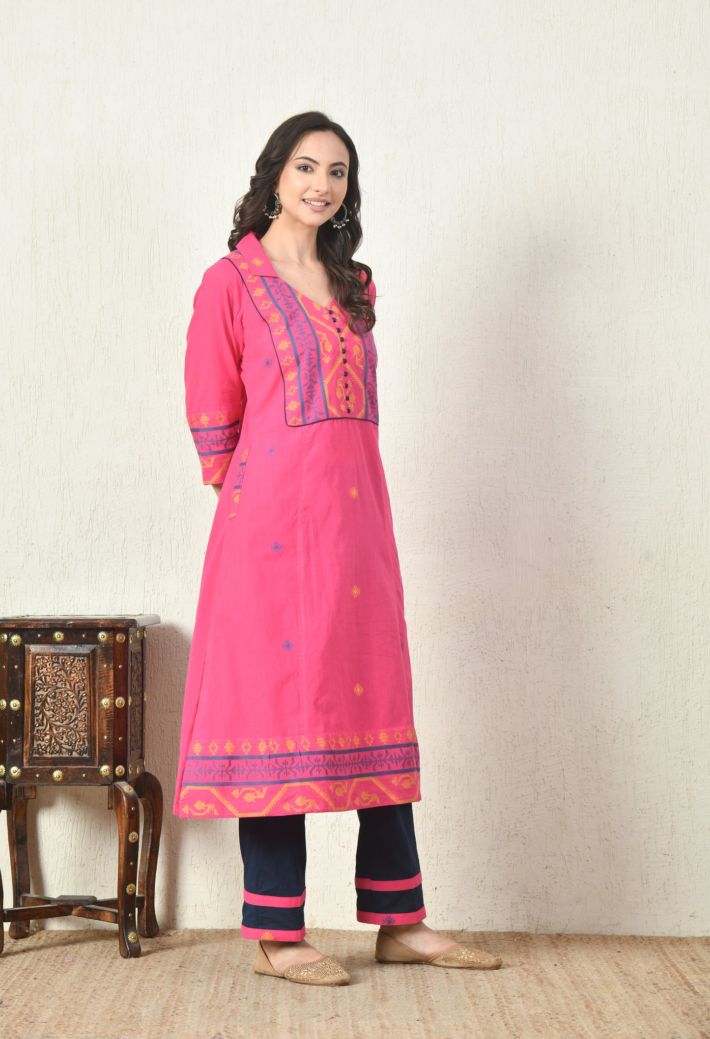 Pink Jamdhani Cotton Kurta