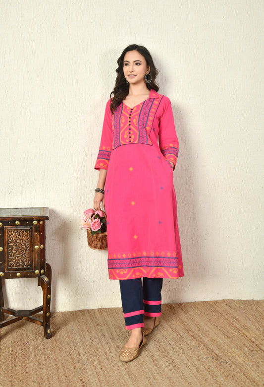 Pink Jamdhani Cotton Kurta