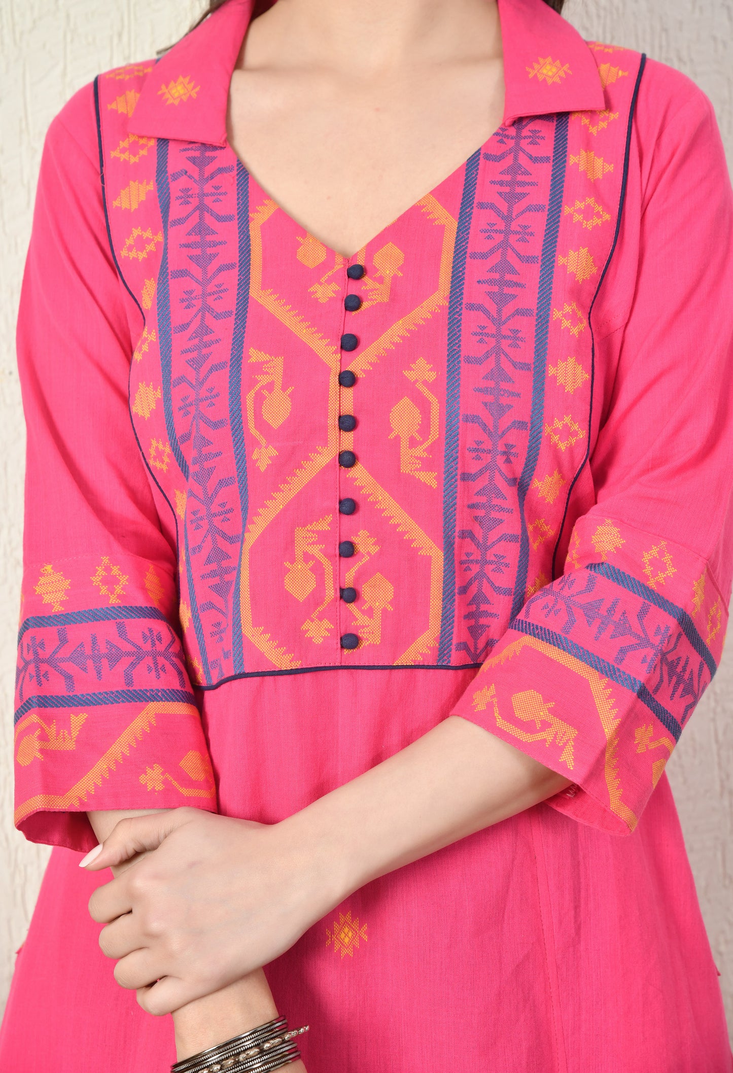 Pink Jamdhani Cotton Kurta