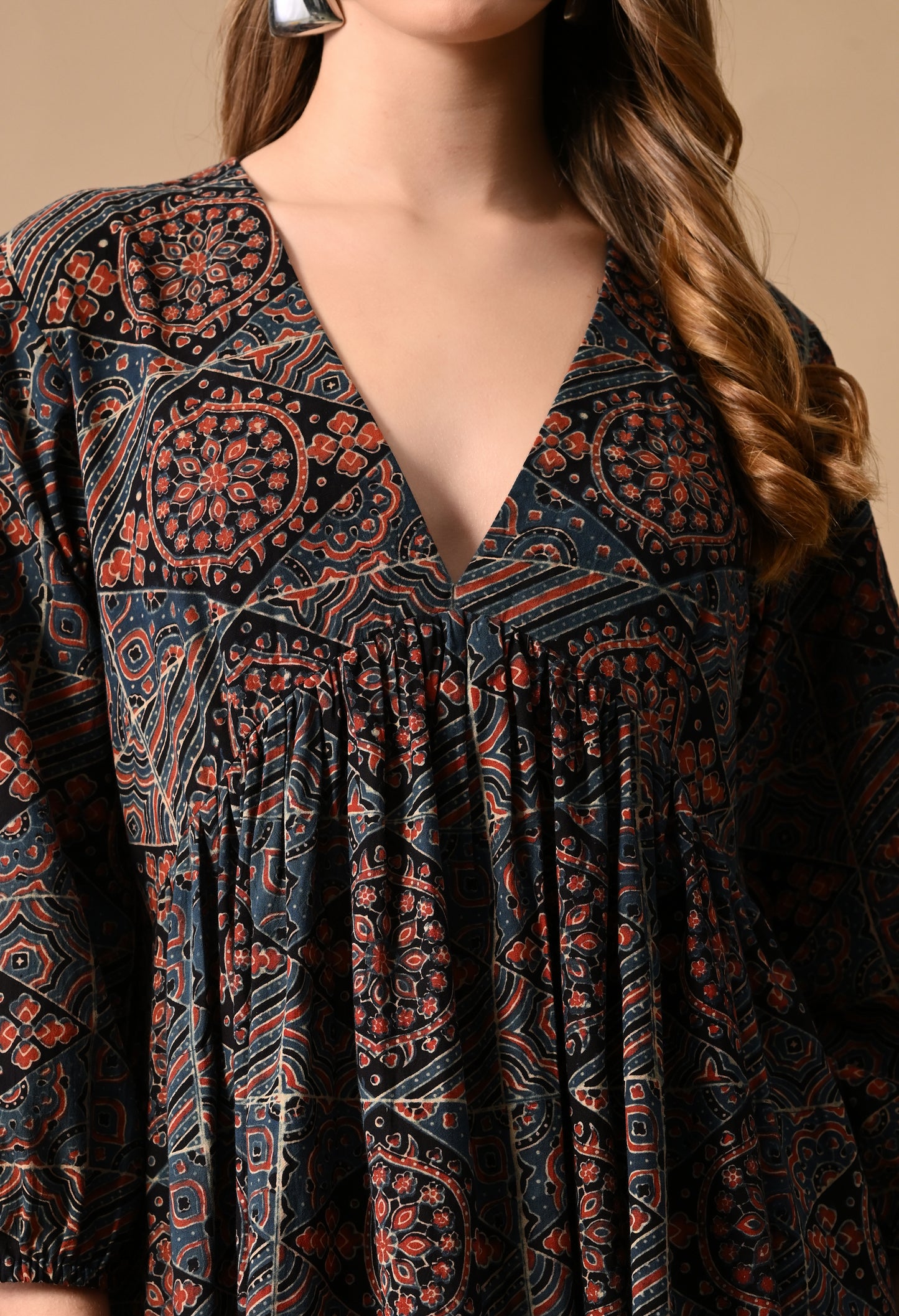 Blue Ajrakh Hand block Printed Dress
