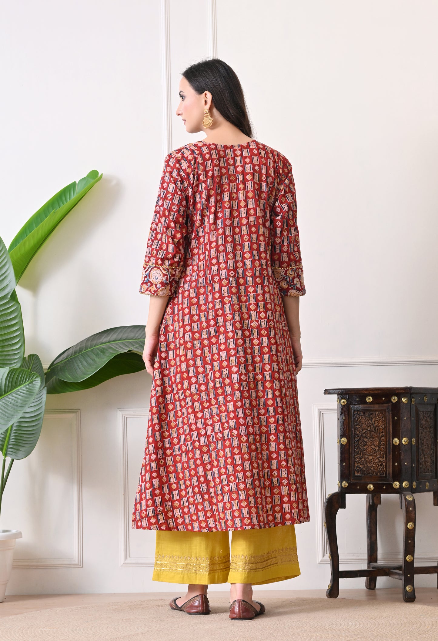 Maroon Kalamkari Handblock Cotton Kurta