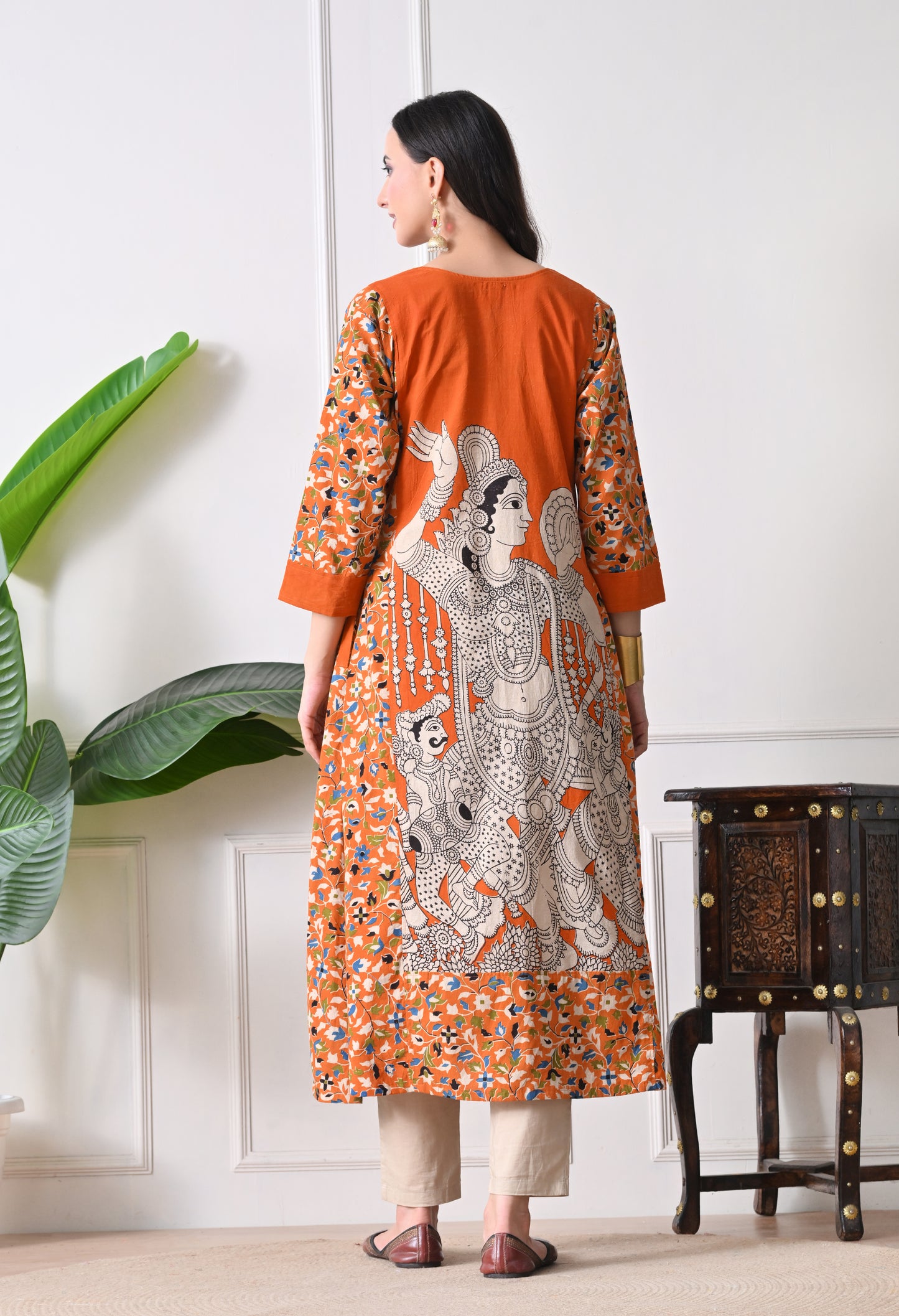 Orange Kalamkari Cotton Kurta