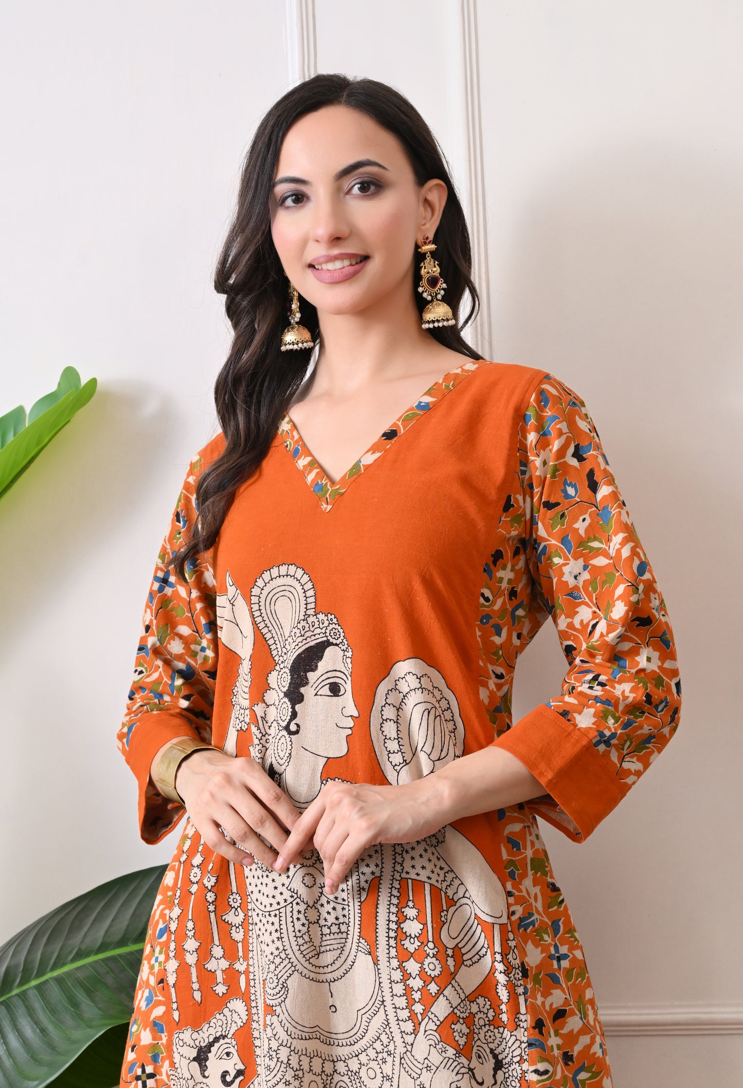 Orange Kalamkari Cotton Kurta