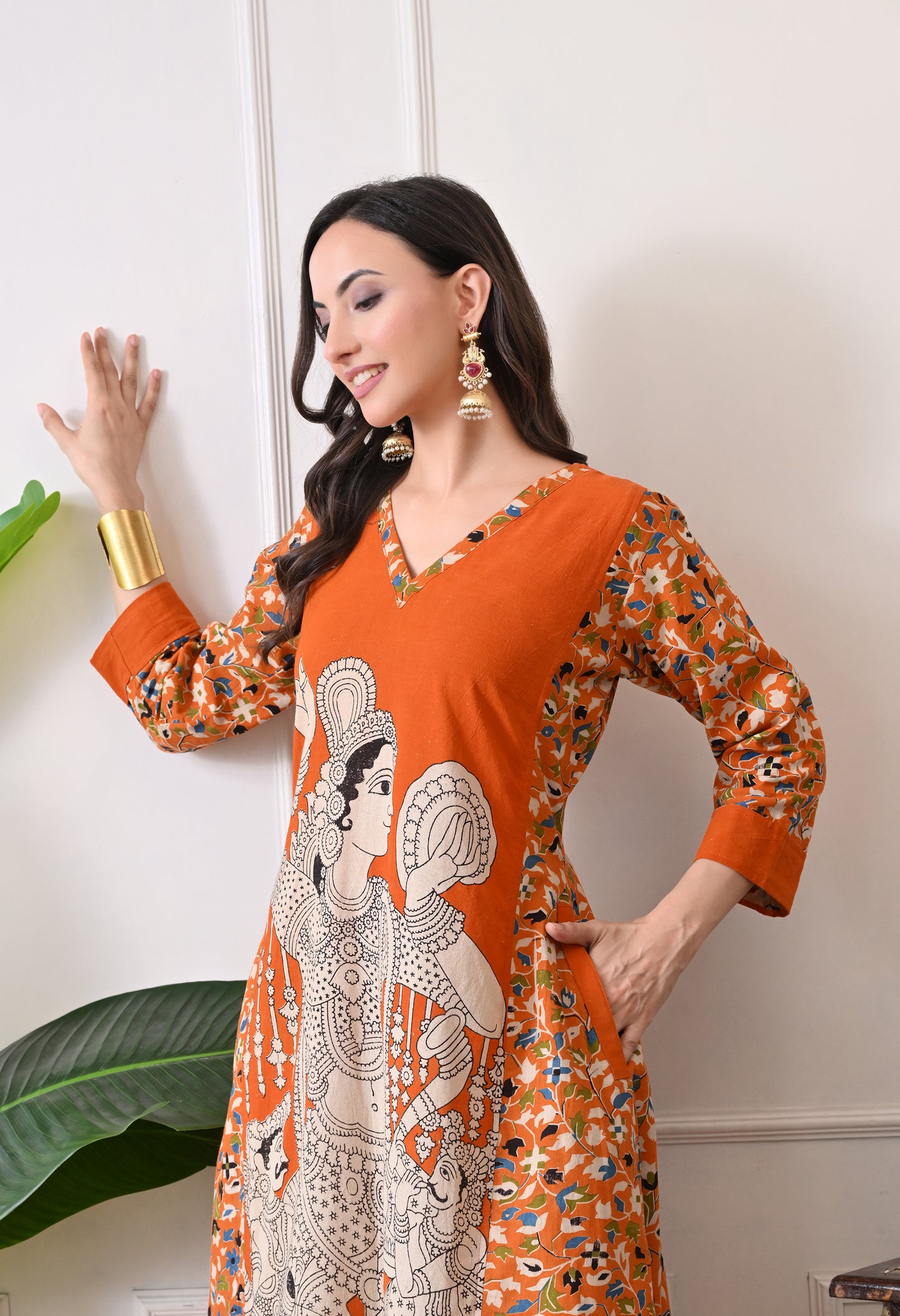 Orange Kalamkari Cotton Kurta