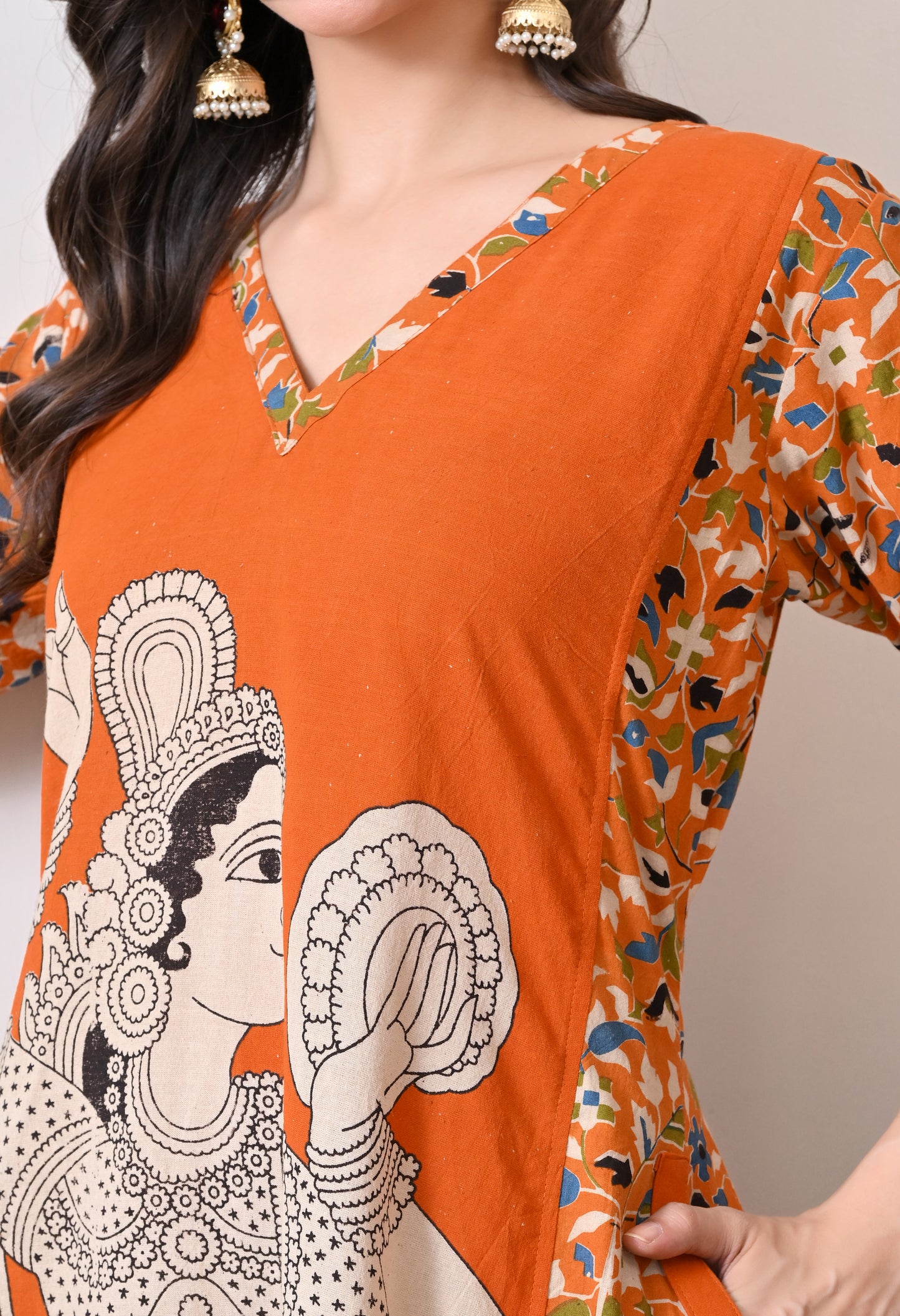 Orange Kalamkari Cotton Kurta