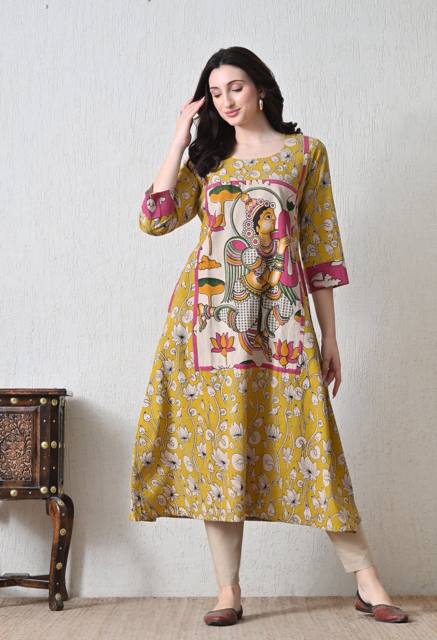 Yellow Kalamkari Cotton Kurta