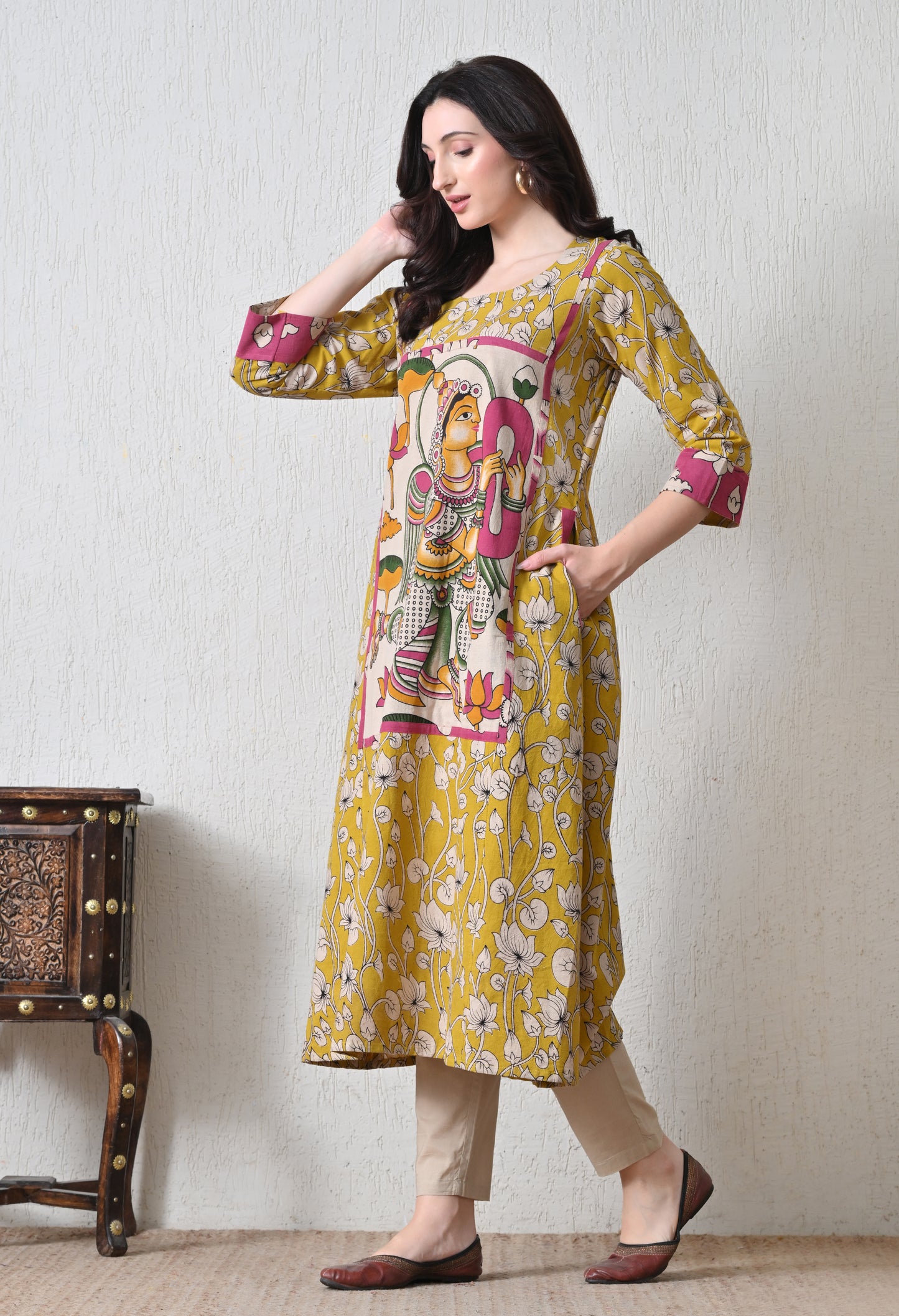 Yellow Kalamkari Cotton Kurta