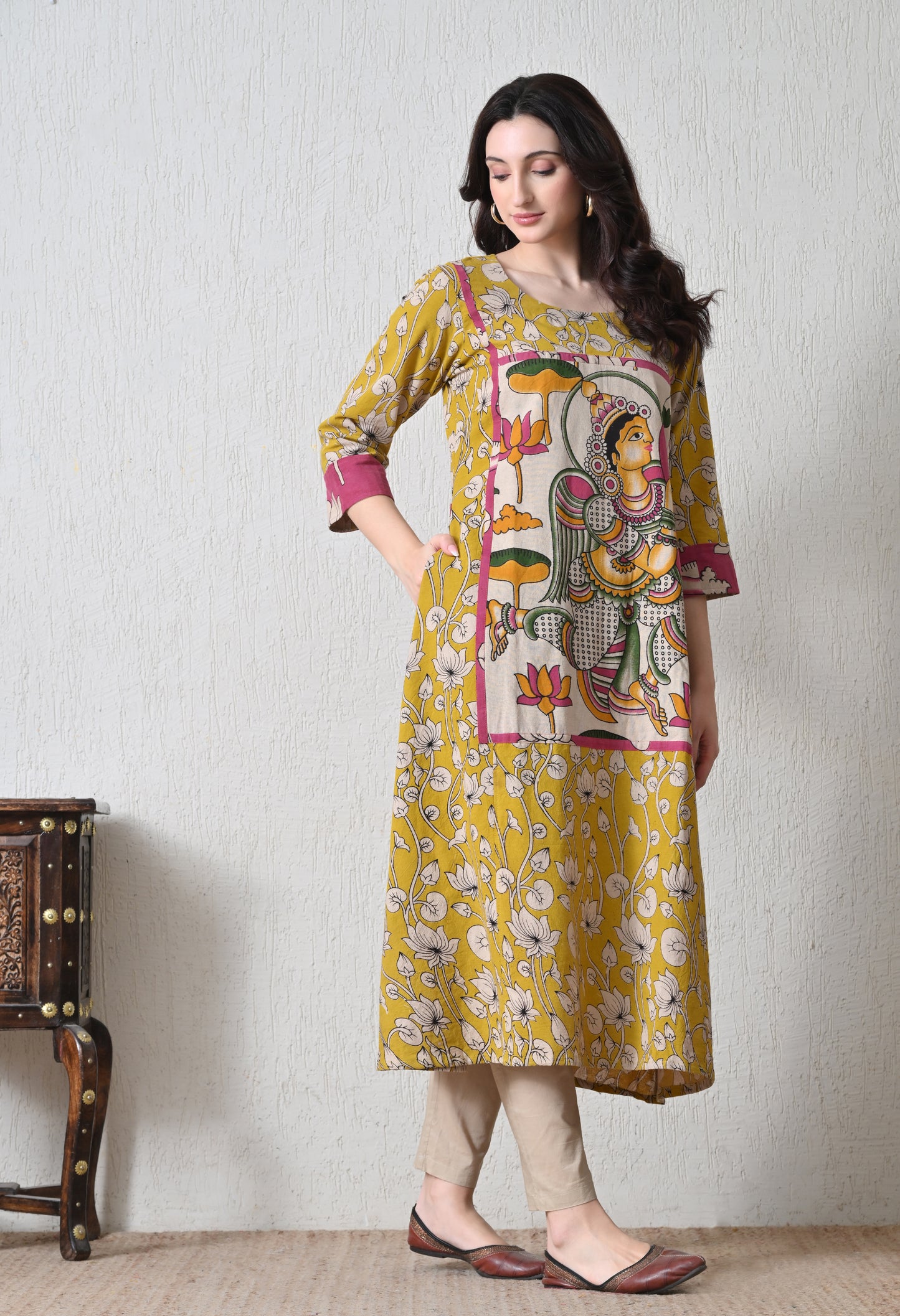 Yellow Kalamkari Cotton Kurta