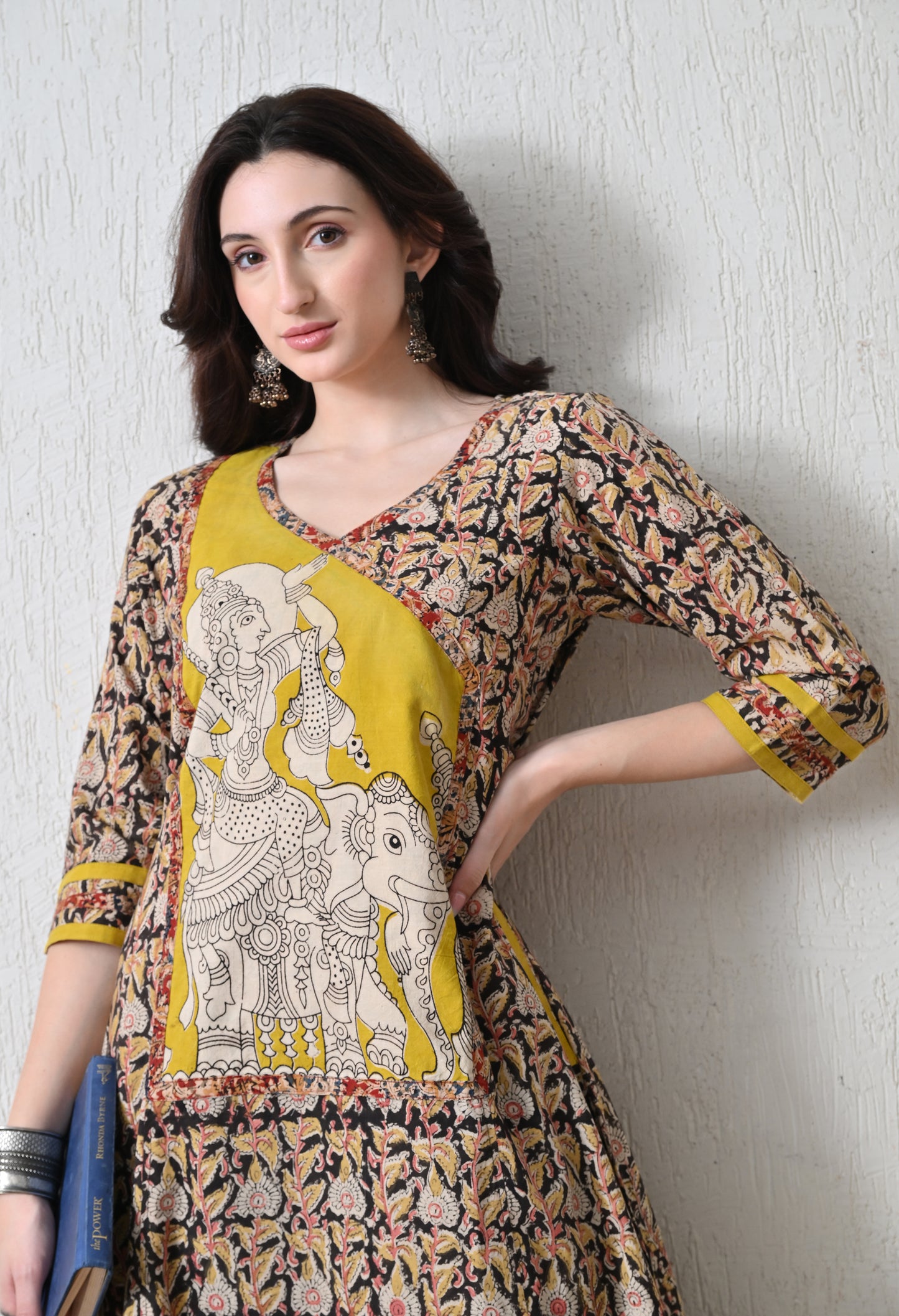 Black and Yellow Kalamkari Hand block Cotton Kurta