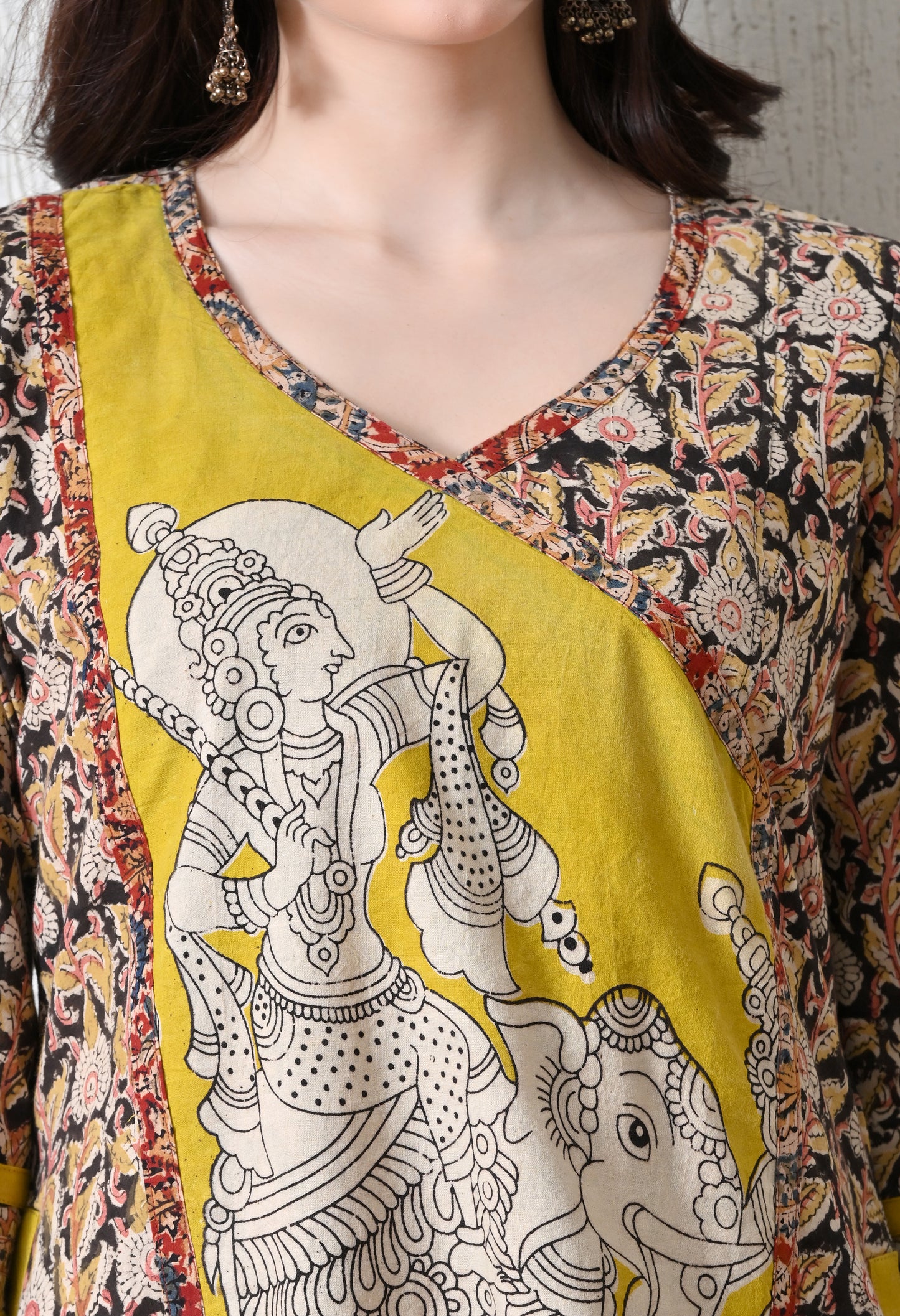 Black and Yellow Kalamkari Hand block Cotton Kurta