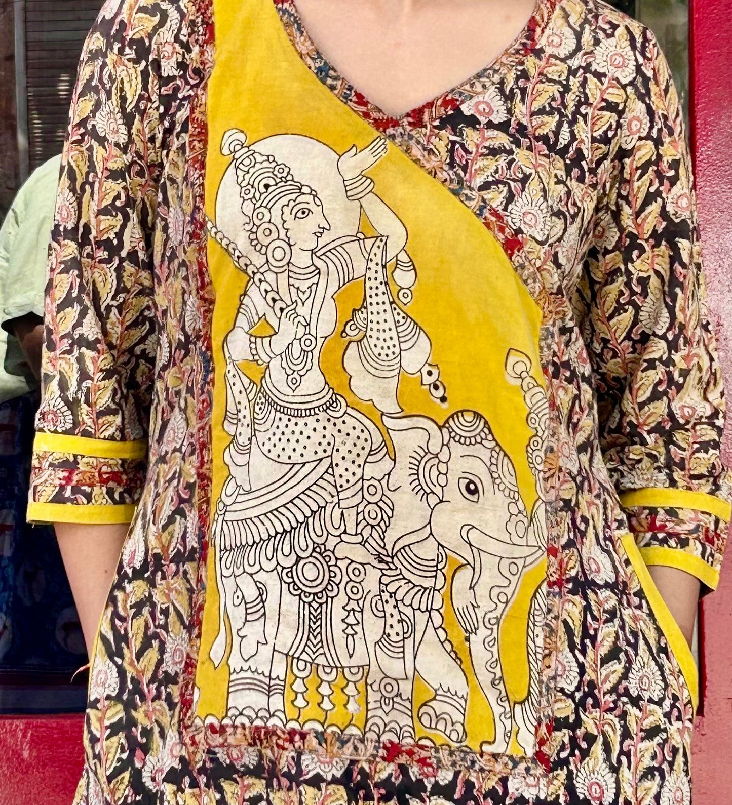 Black and Yellow Kalamkari Hand block Cotton Kurta
