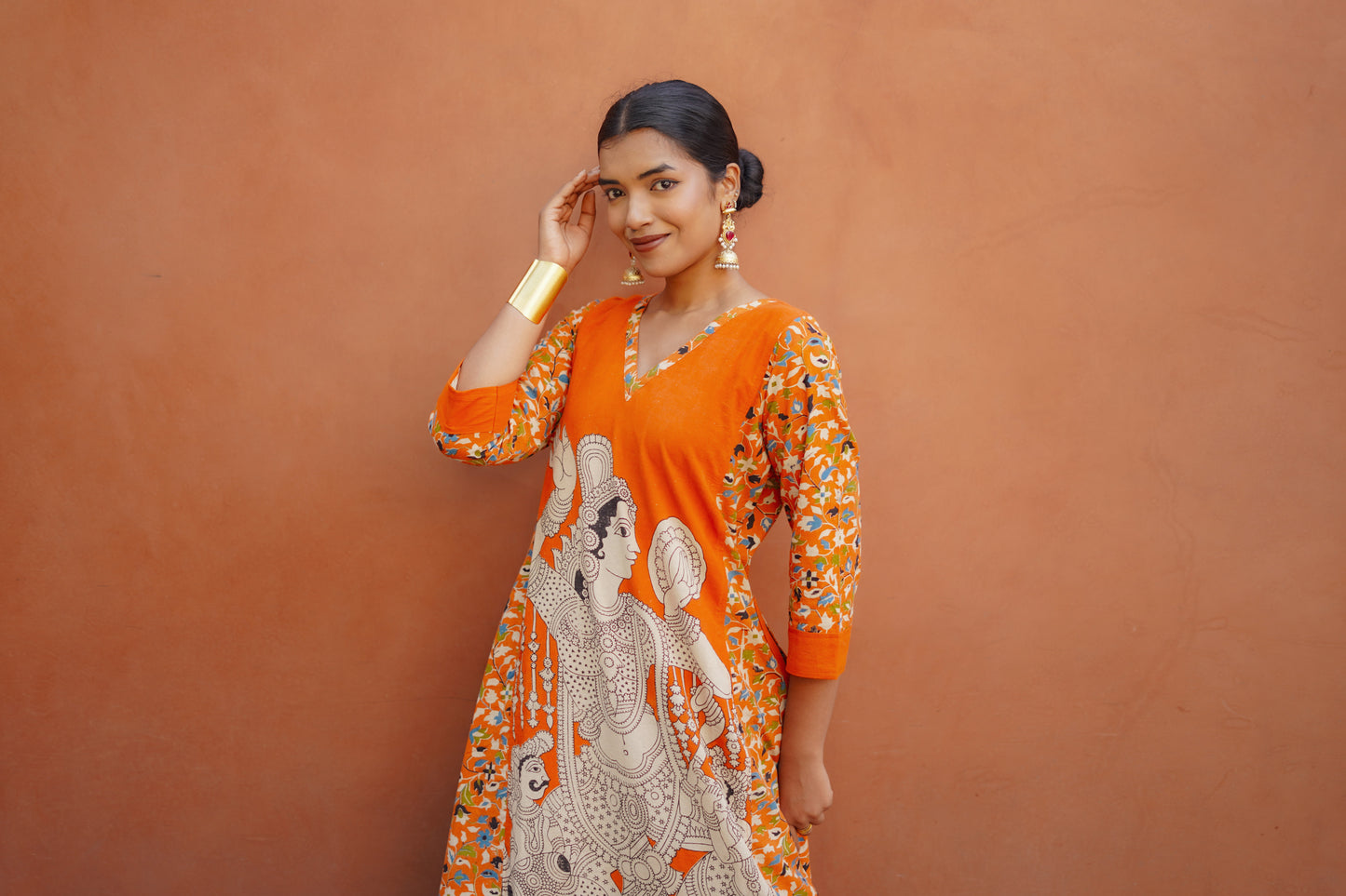 Orange Kalamkari Cotton Kurta