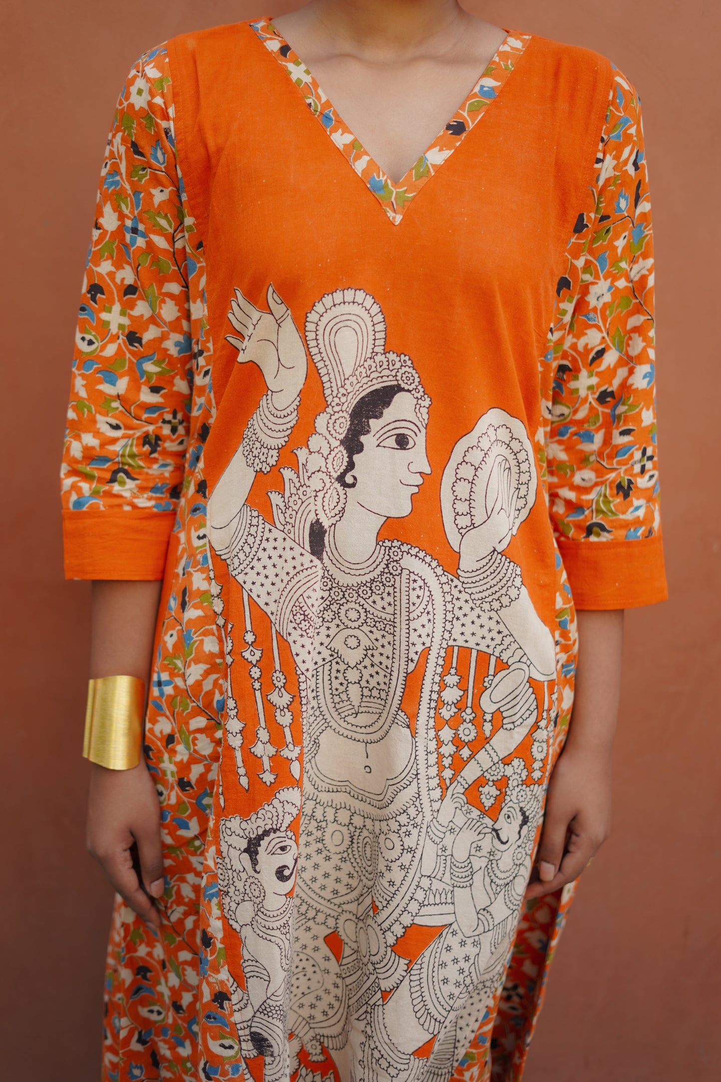 Orange Kalamkari Cotton Kurta
