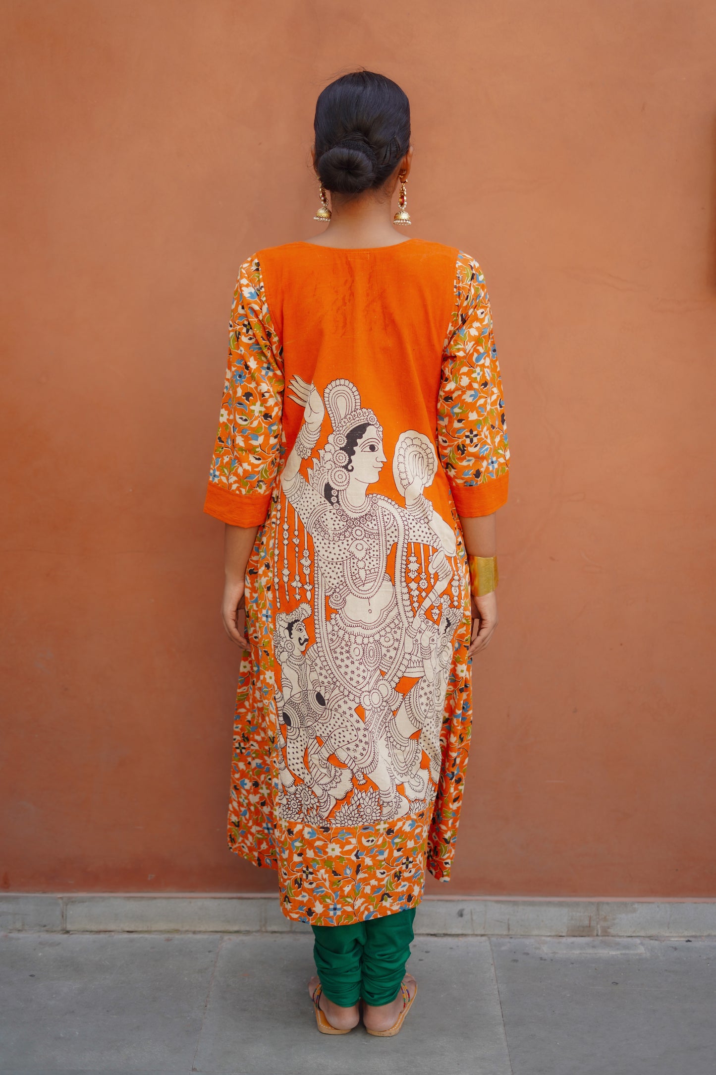 Orange Kalamkari Cotton Kurta